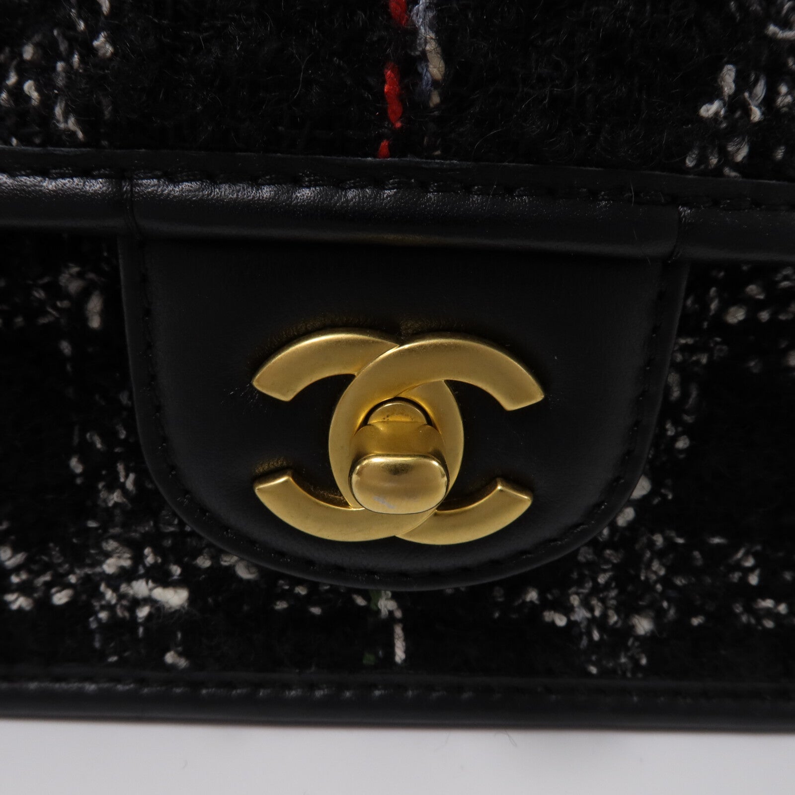 CHANEL Tweed/牛皮皮革Top Handle Flap Bag鏈帶手挽肩背兩用袋
