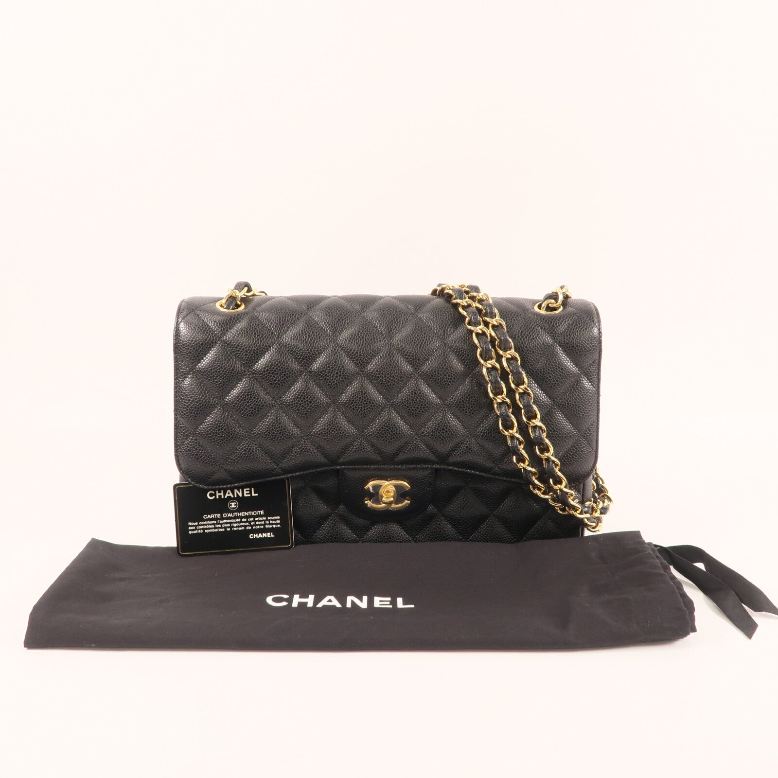 CHANEL 牛皮皮革Large Classic金扣鏈帶肩背袋