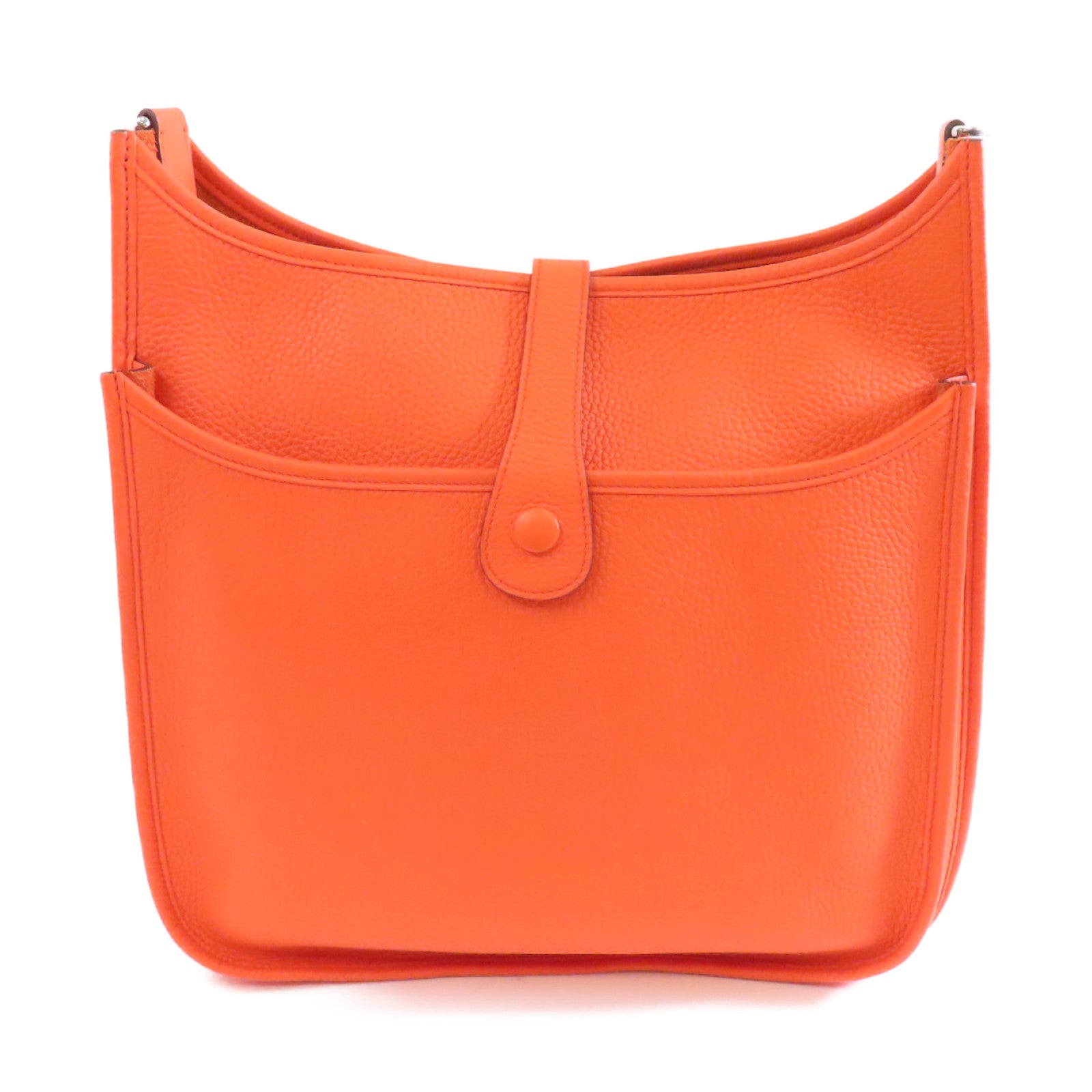 HERMES Clemence皮革Evelyne GM銀扣肩背袋Orange橙色