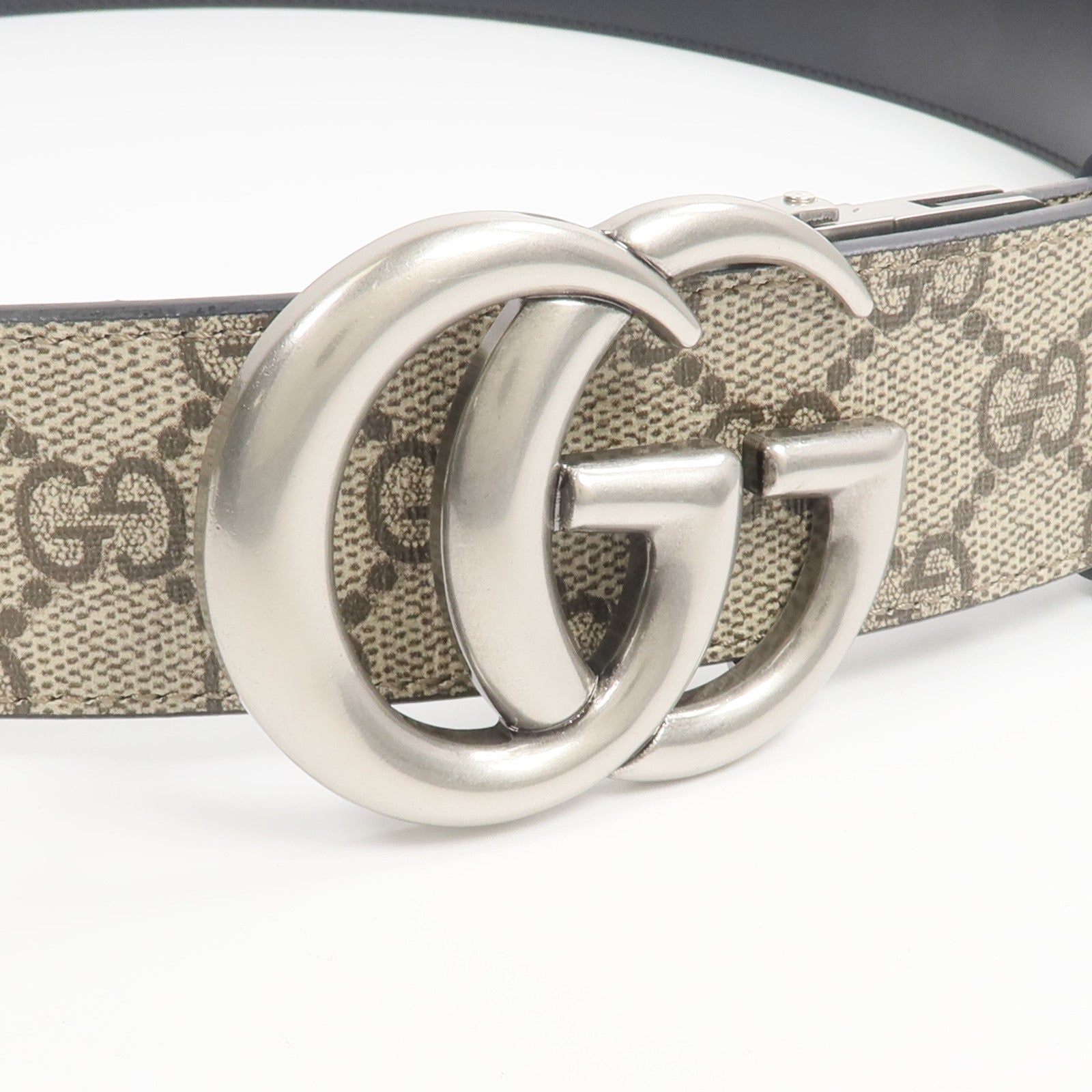 GUCCI 塗層帆布/牛皮皮革Reversible G Buckle Belt 90cm皮帶