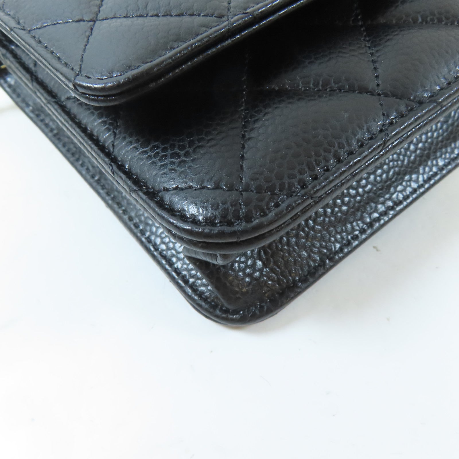 CHANEL 菱格Caviar皮革Wallet On Chain金扣鏈帶肩背袋黑色