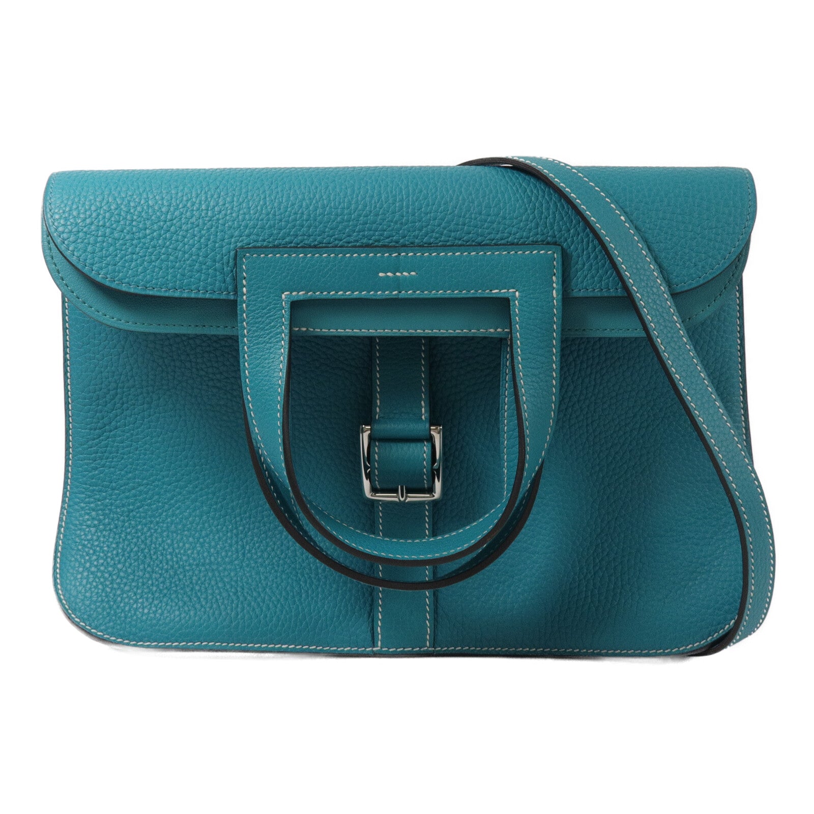 HERMES Clemence皮革Halzan 31手挽肩背兩用袋Vert Verone