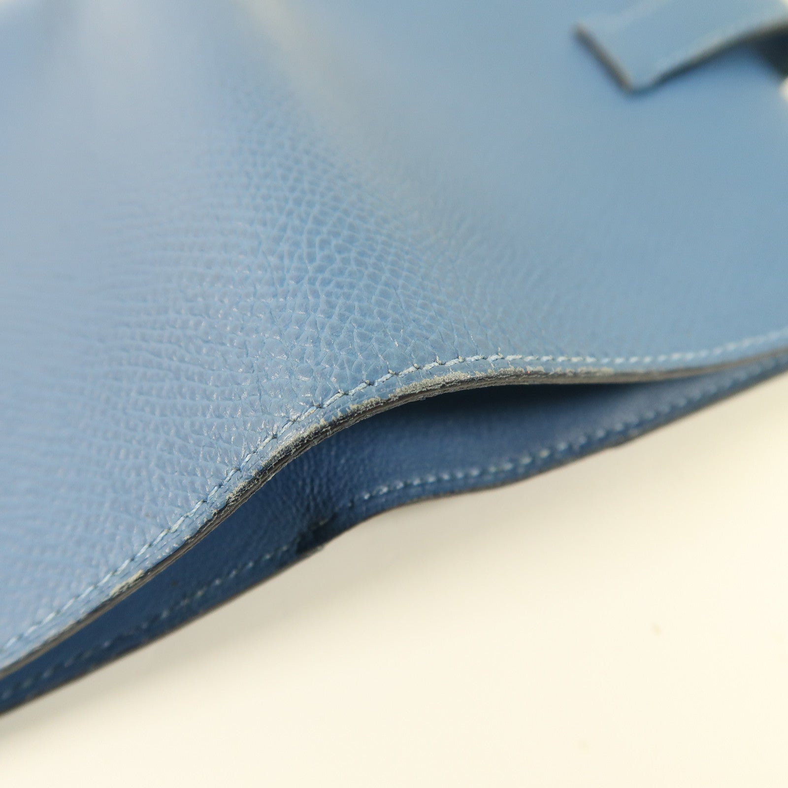 HERMES Epsom皮革Bearn Compant Wallet金扣錢包7R Bleu Azur