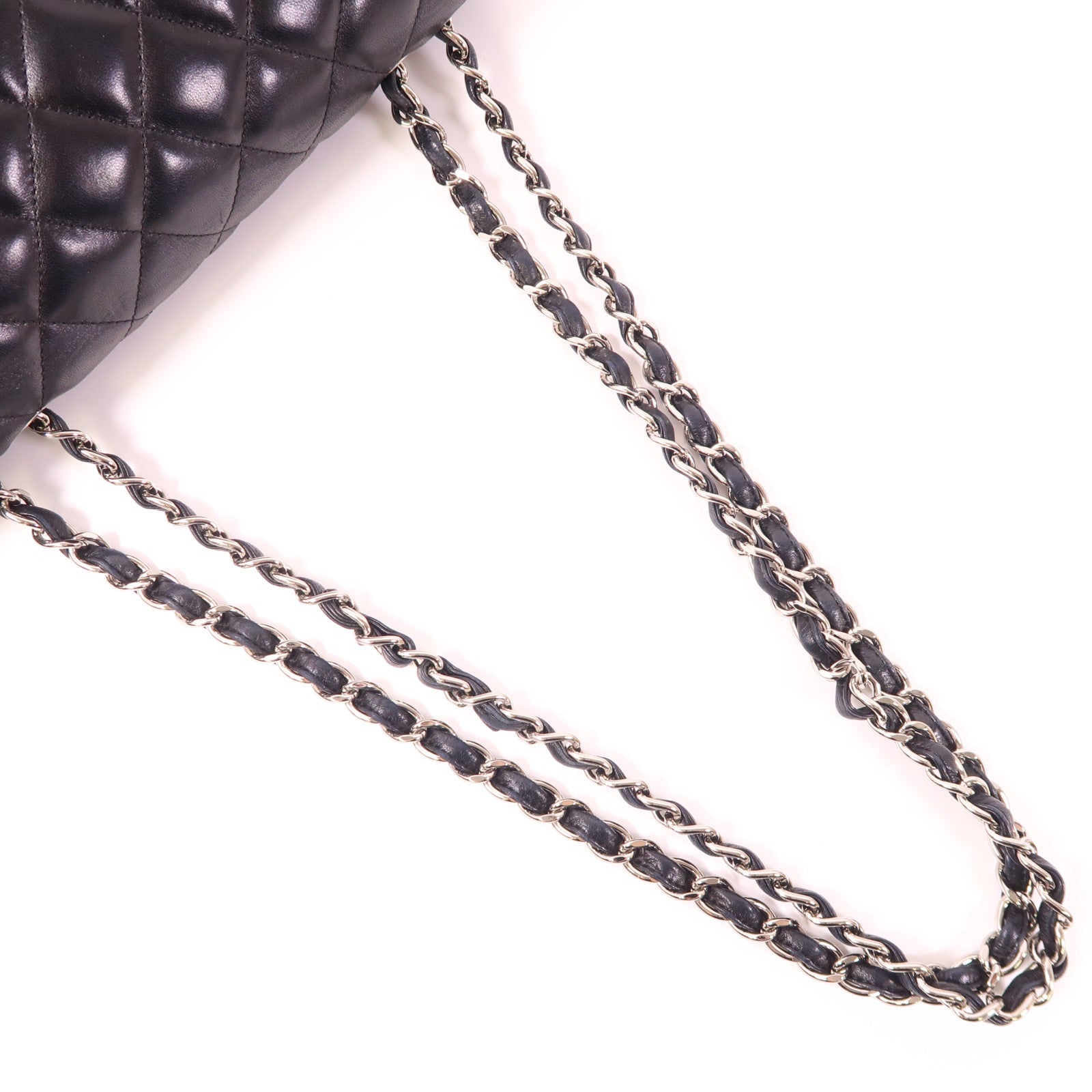 CHANEL 牛皮皮革Large Classic銀扣鏈帶肩背袋