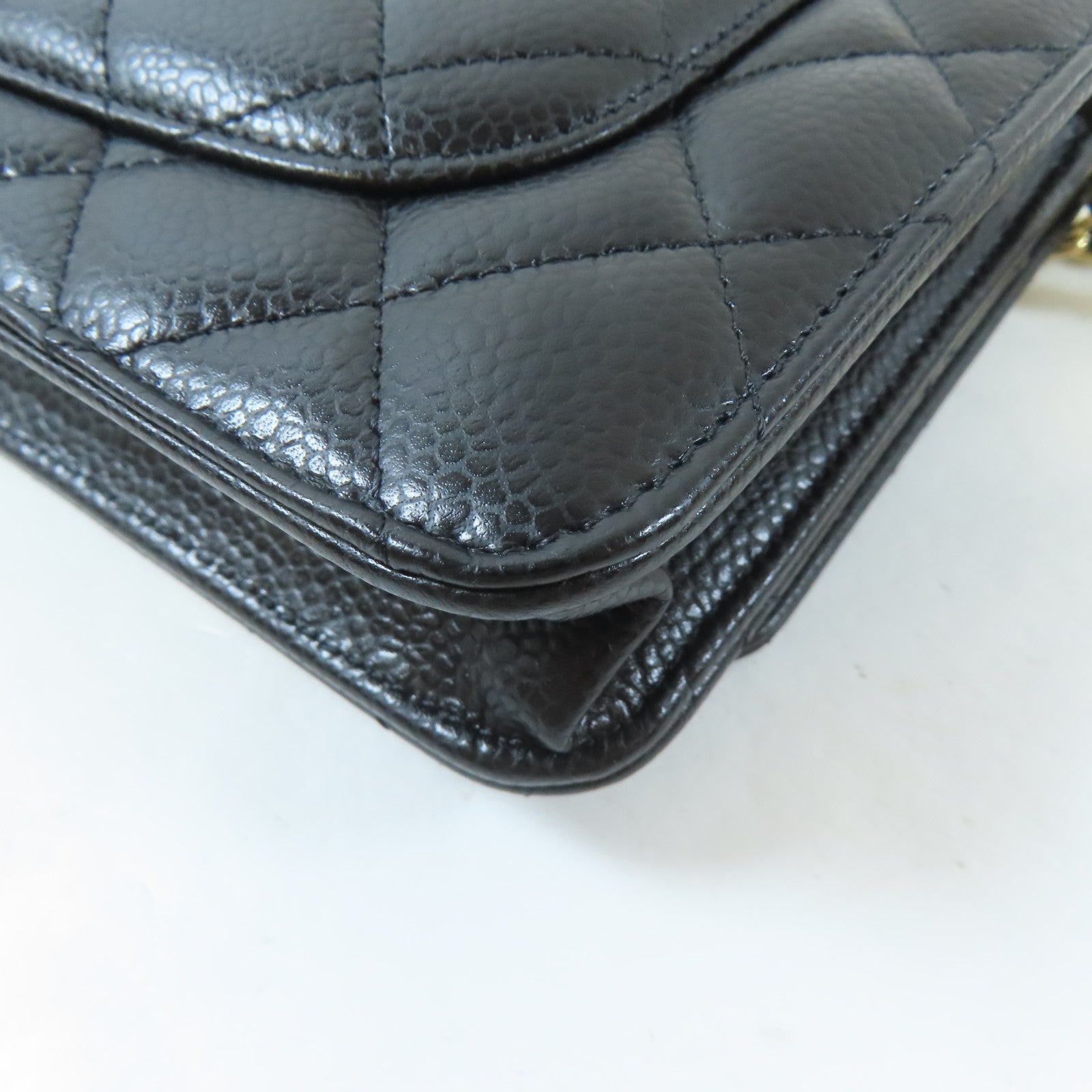 CHANEL 菱格Caviar皮革Wallet On Chain金扣鏈帶肩背袋黑色