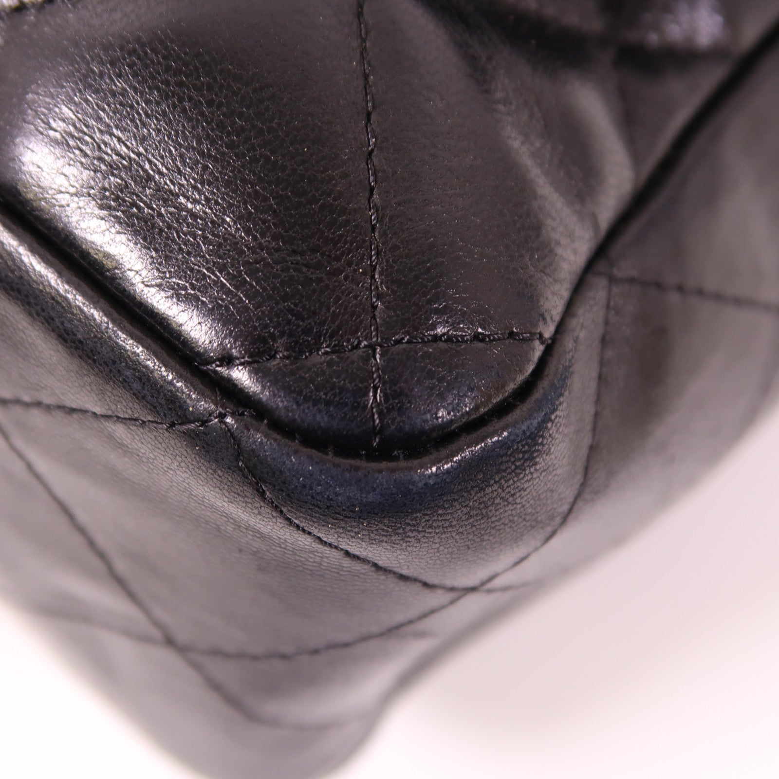 CHANEL 牛皮皮革Large Classic銀扣鏈帶肩背袋