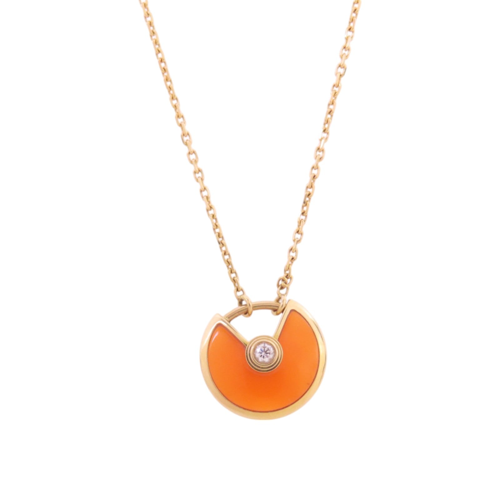 CARTIER 18K玫瑰金/紅玉髓/鑽石Amulette De Cartier Carnelian Diamond Nacklace項鏈