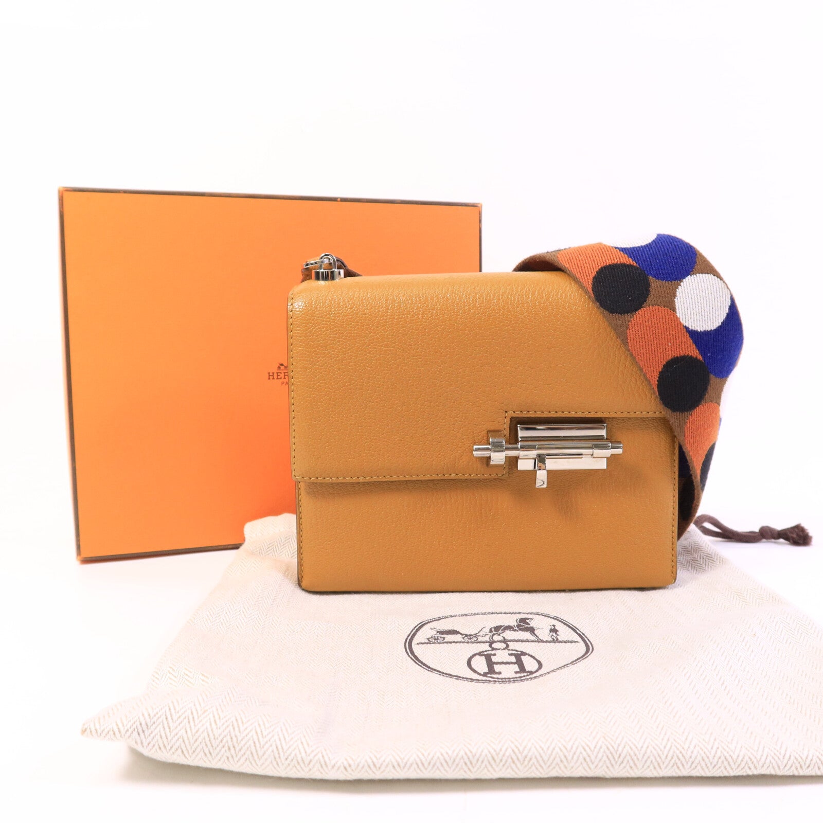 HERMES Chevre皮革Verrou Mini肩背袋Caramel