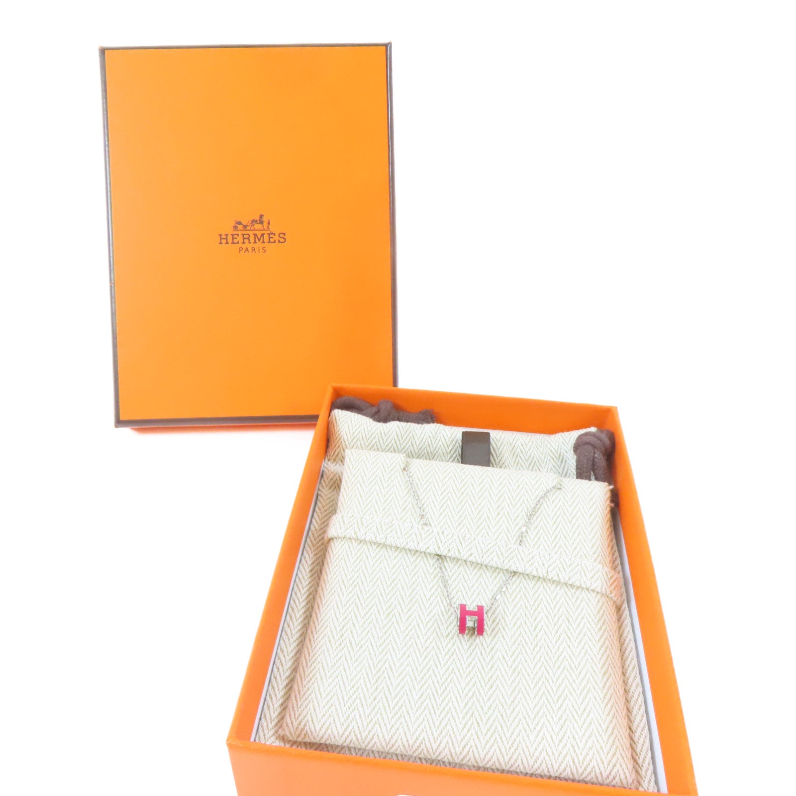 HERMES 【激減優惠】金屬Pop H Necklace項鍊紅色/銀色#40cm