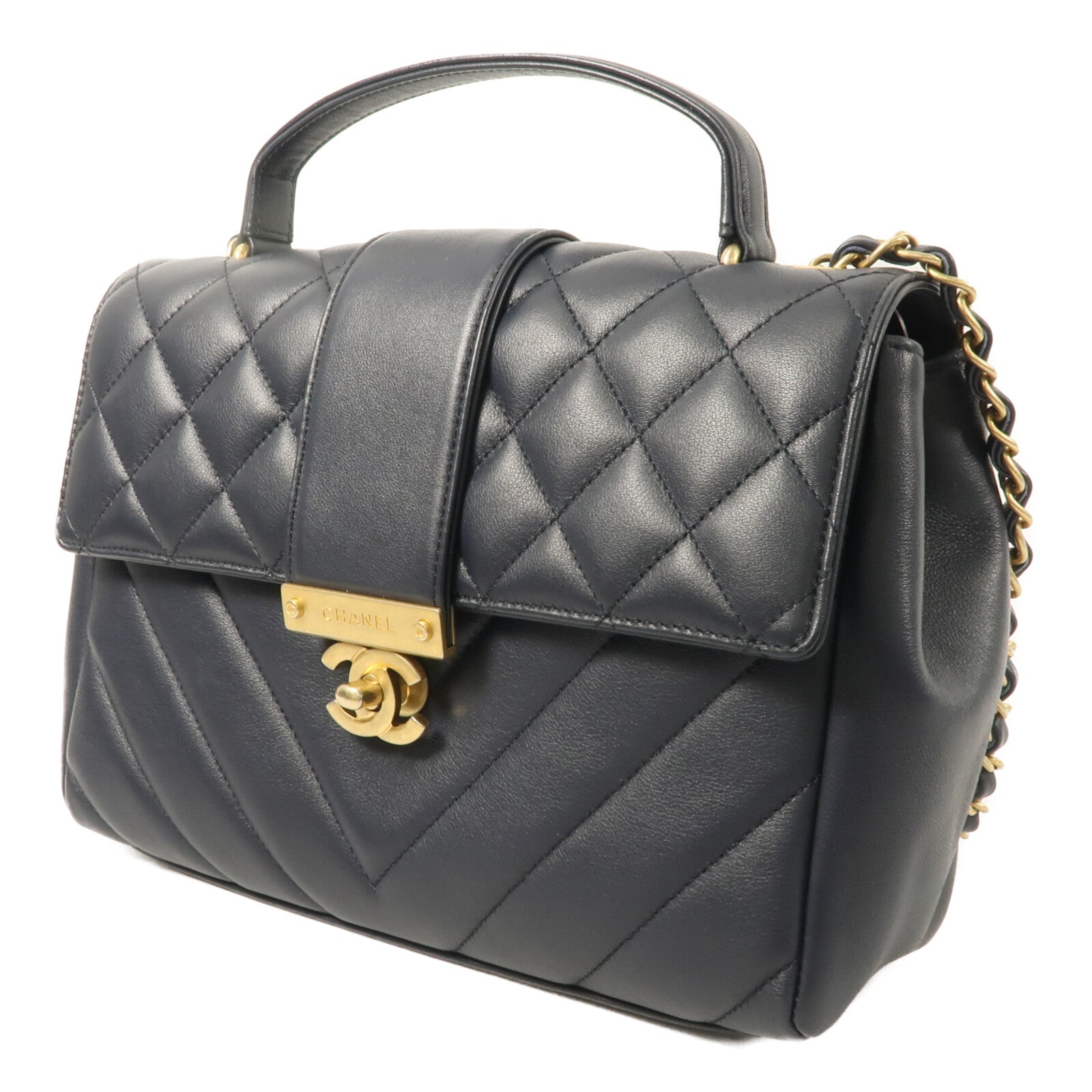 CHANEL 羊皮皮革Chain Shoulder With Handle鏈帶手挽肩背兩用袋