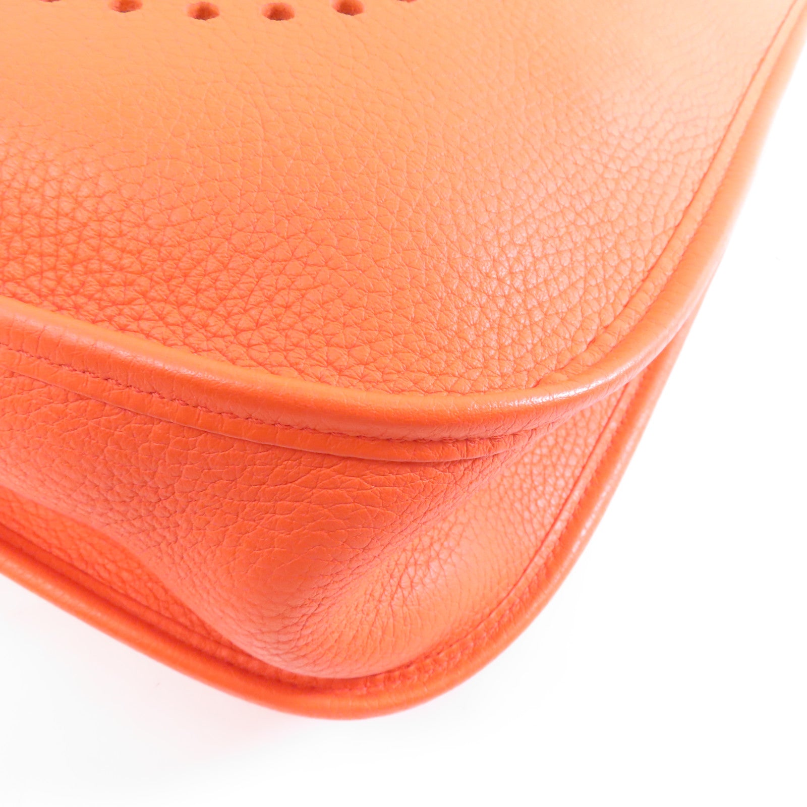 HERMES Clemence皮革Evelyne GM銀扣肩背袋Orange橙色