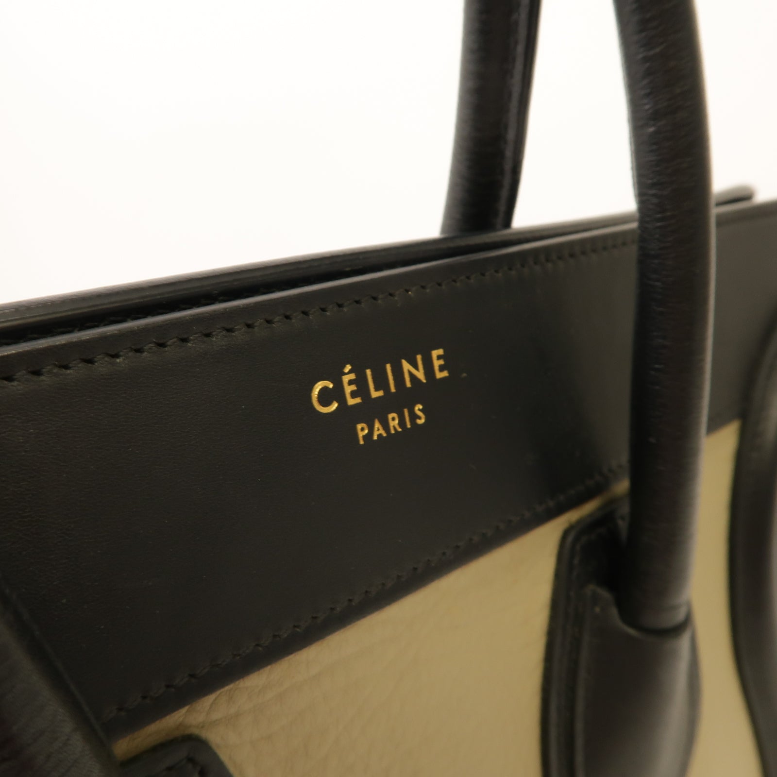 CELINE 牛皮皮革Mirco Luggage金扣手挽袋米色/黑色/藍色