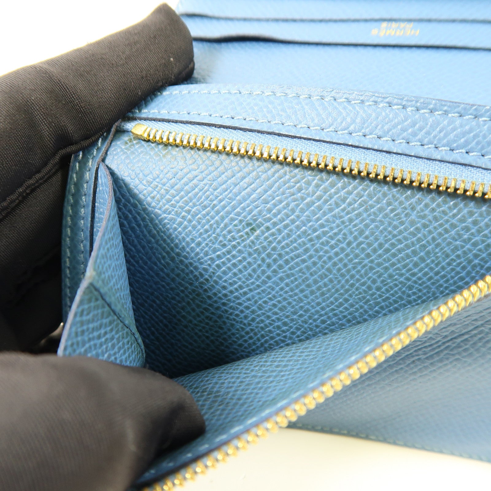 HERMES Epsom皮革Bearn Compant Wallet金扣錢包7R Bleu Azur
