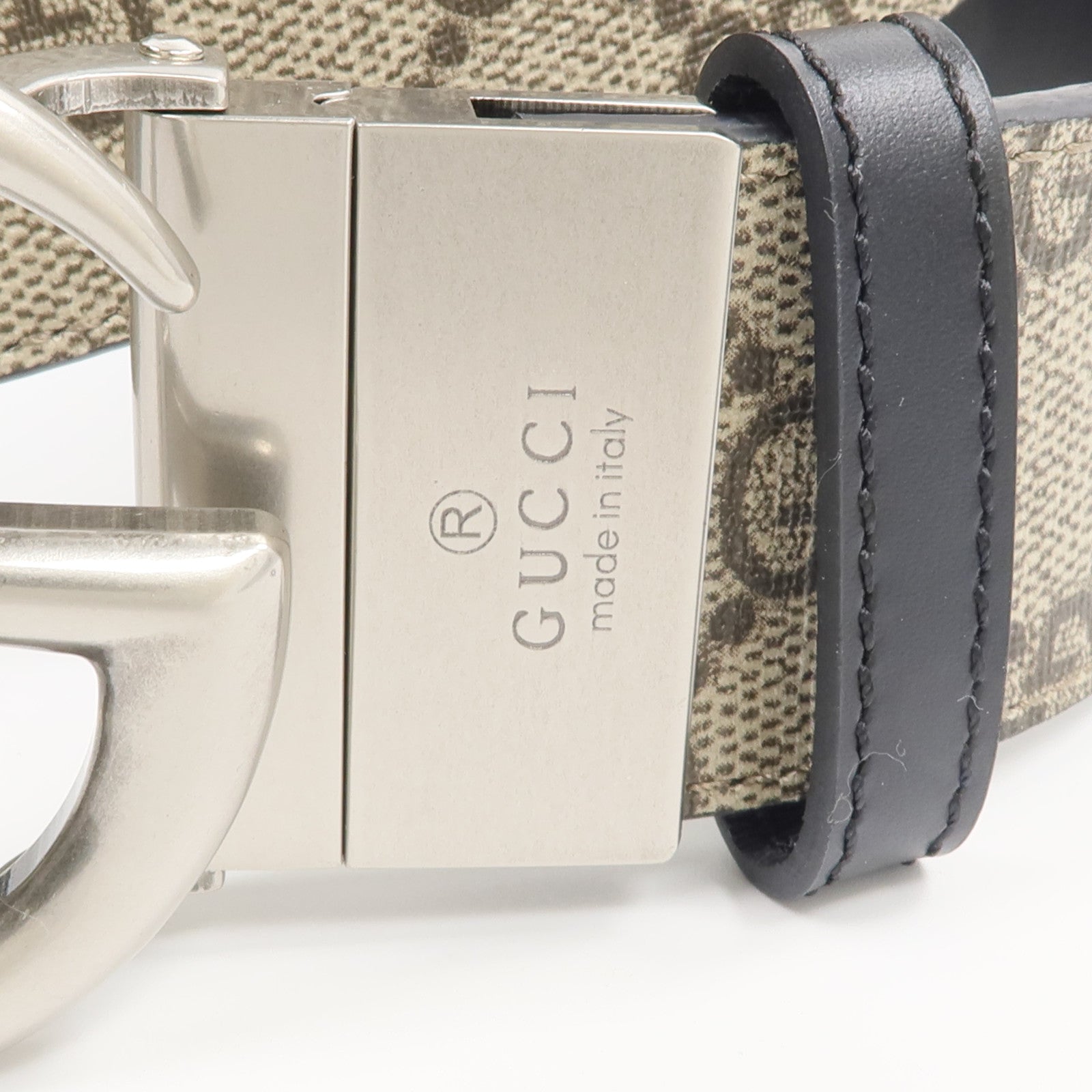 GUCCI 塗層帆布/牛皮皮革Reversible G Buckle Belt 90cm皮帶