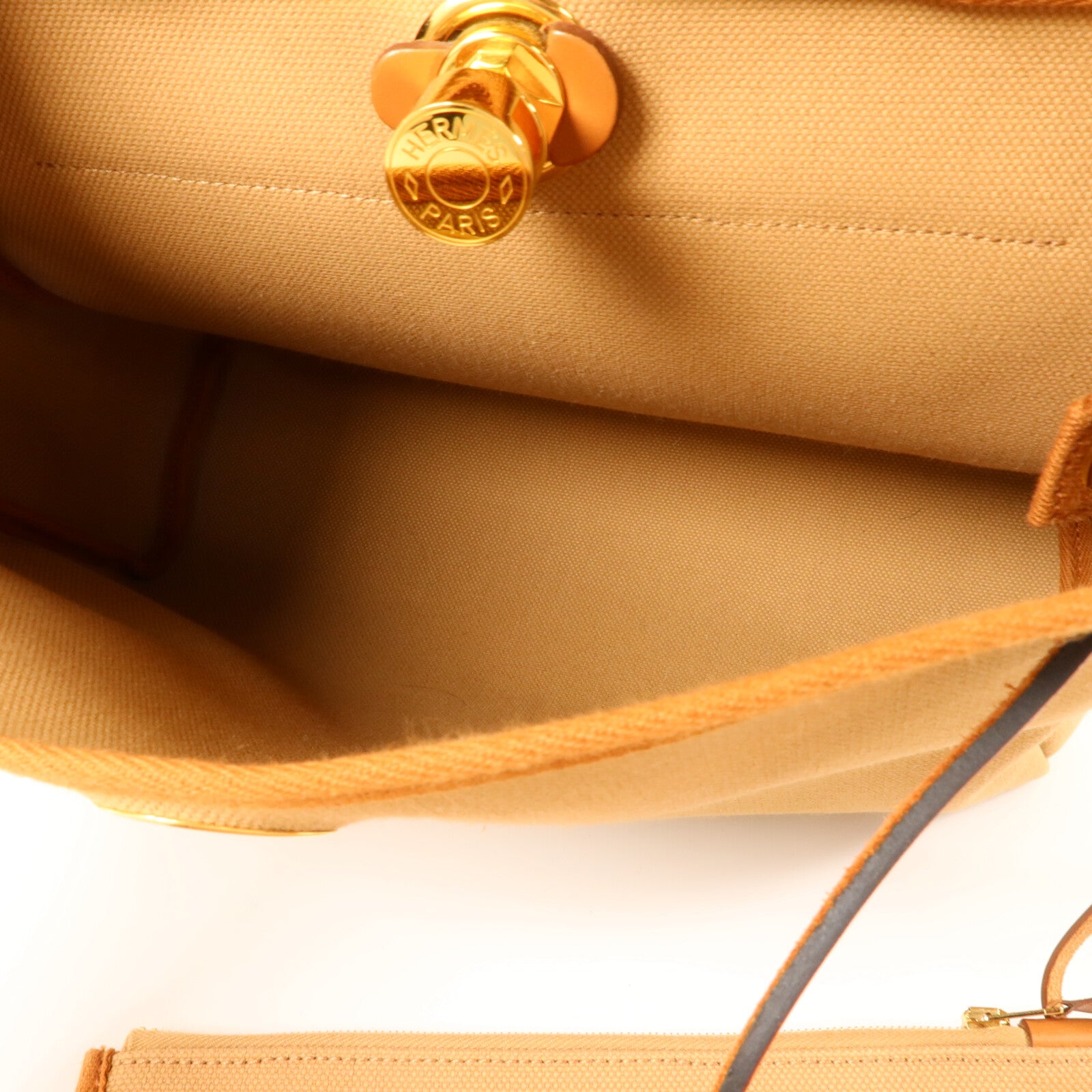 HERMES 帆布Herbag PM手挽肩背兩用袋Chai/Naturel-Sable/Fauve/Cuivre