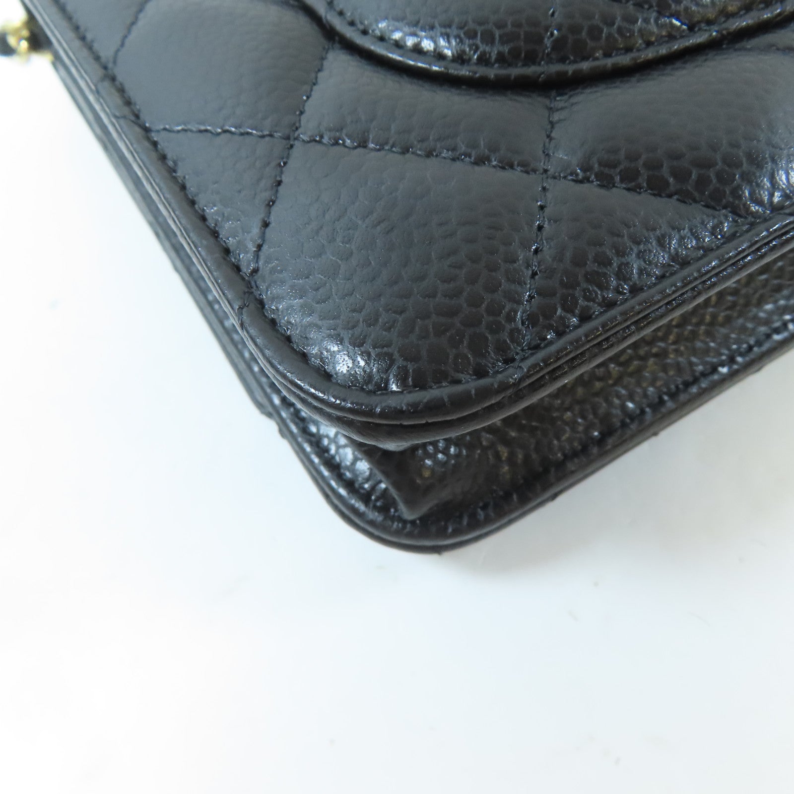 CHANEL 菱格Caviar皮革Wallet On Chain金扣鏈帶肩背袋黑色