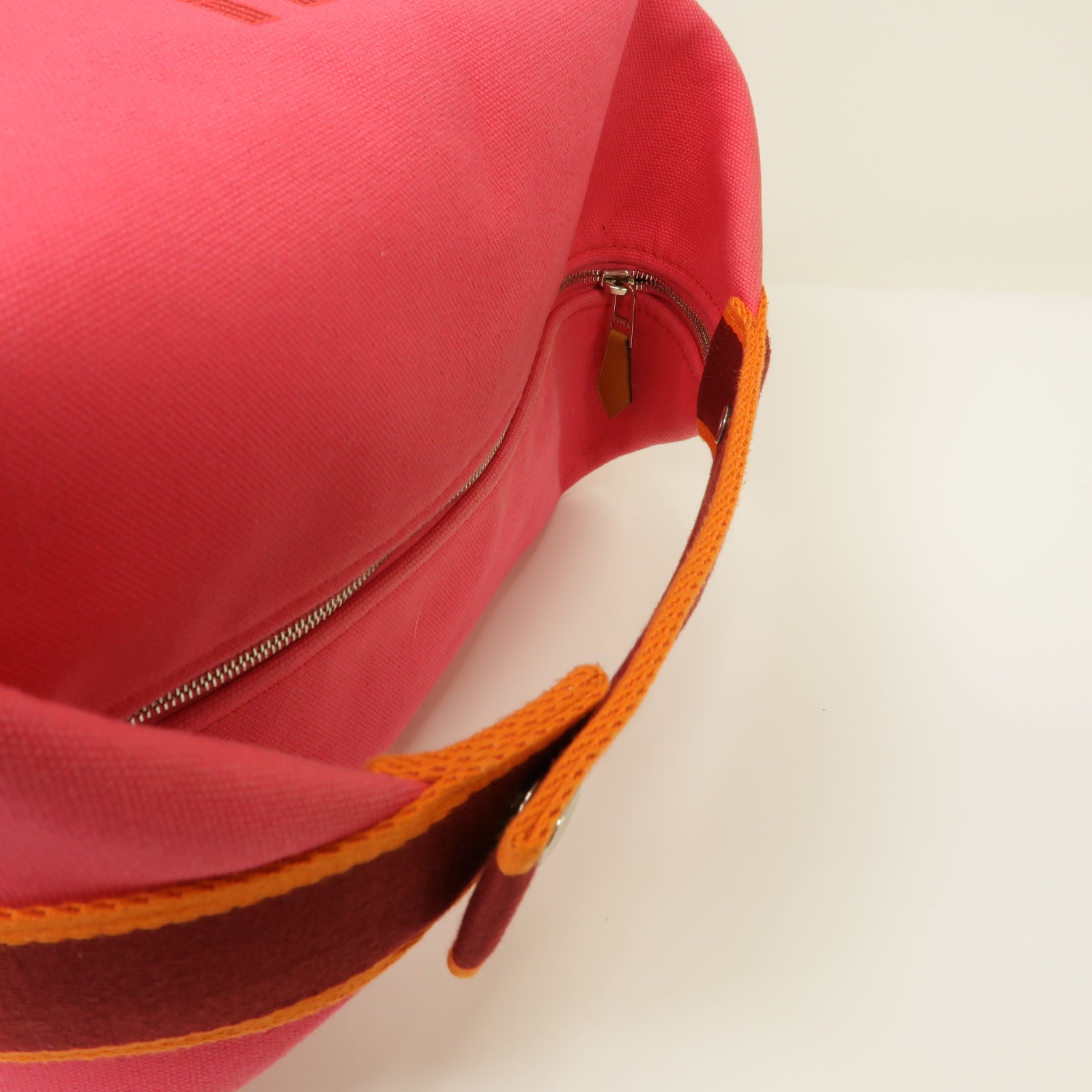 HERMES 帆布BridebA Brac銀扣手挽袋粉紅色