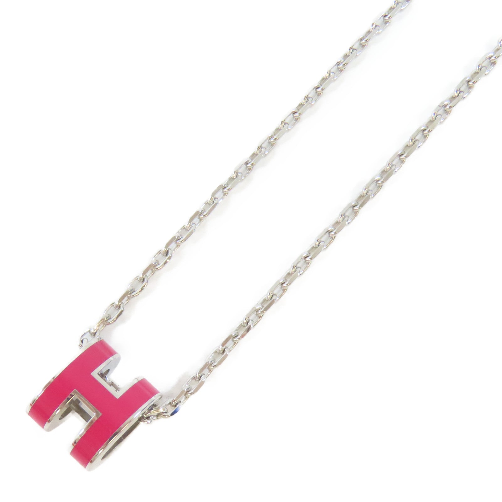 HERMES 【激減優惠】金屬Pop H Necklace項鍊紅色/銀色#40cm