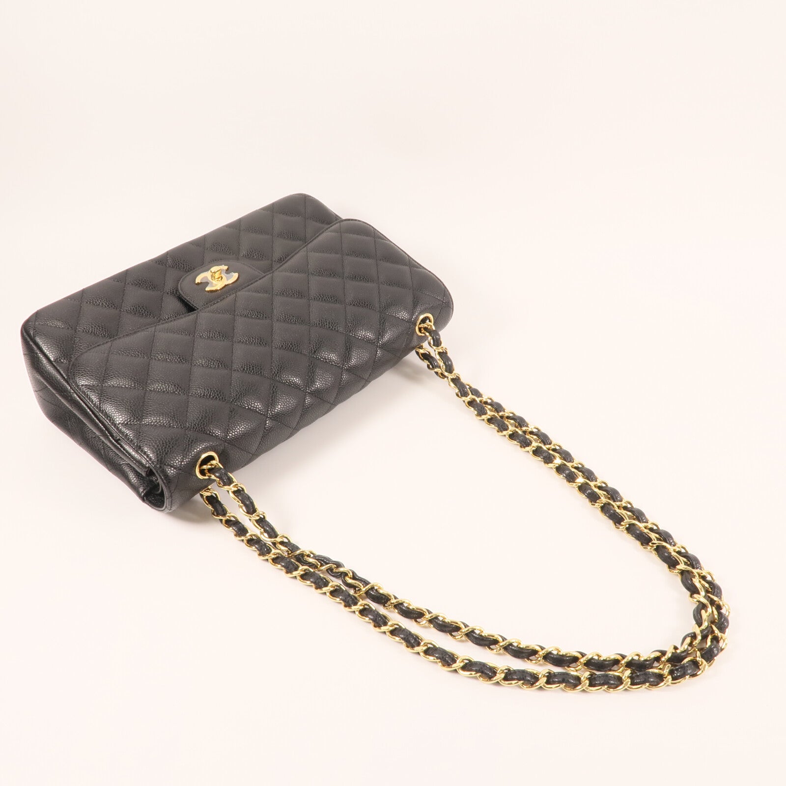 CHANEL 牛皮皮革Large Classic金扣鏈帶肩背袋