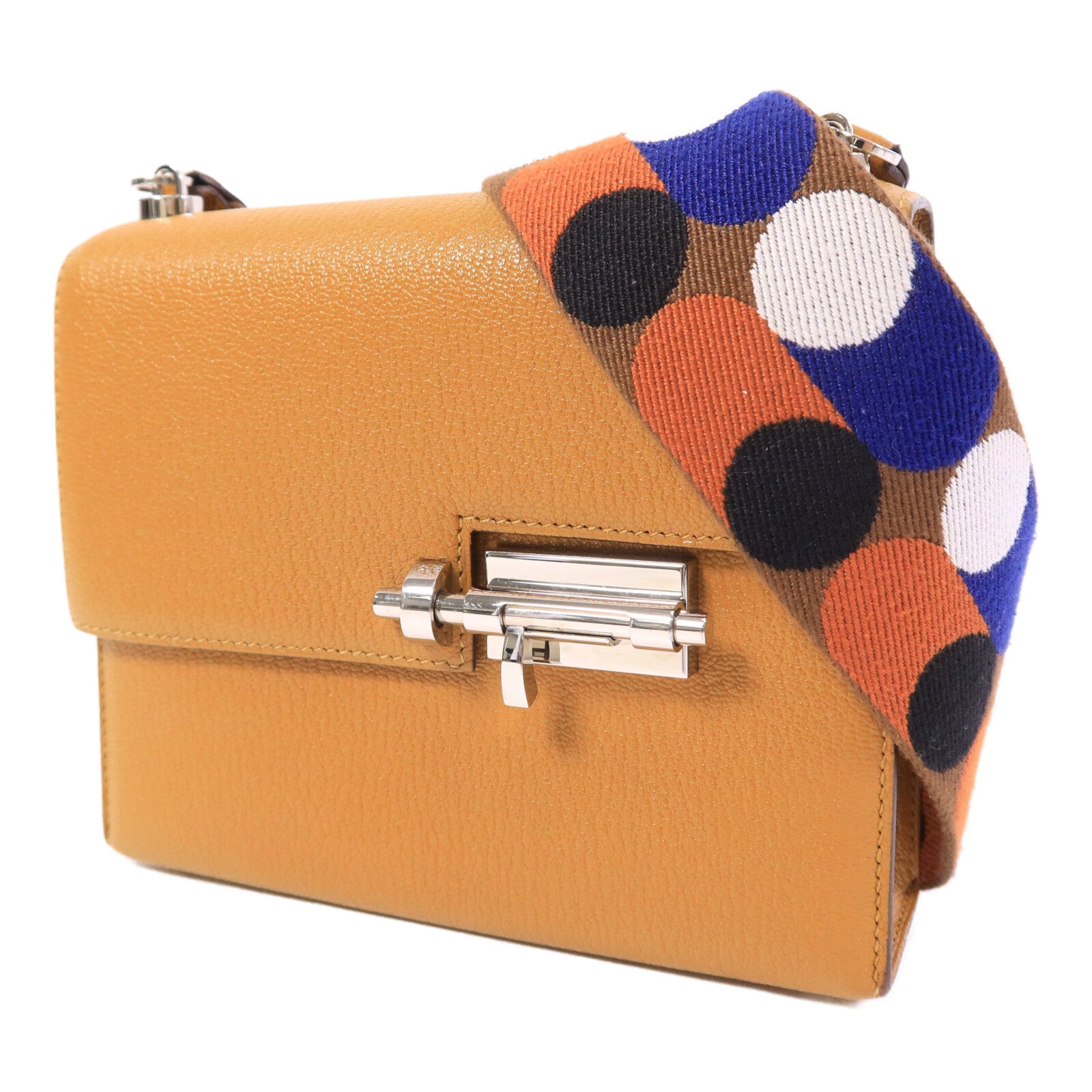 HERMES Chevre皮革Verrou Mini肩背袋Caramel