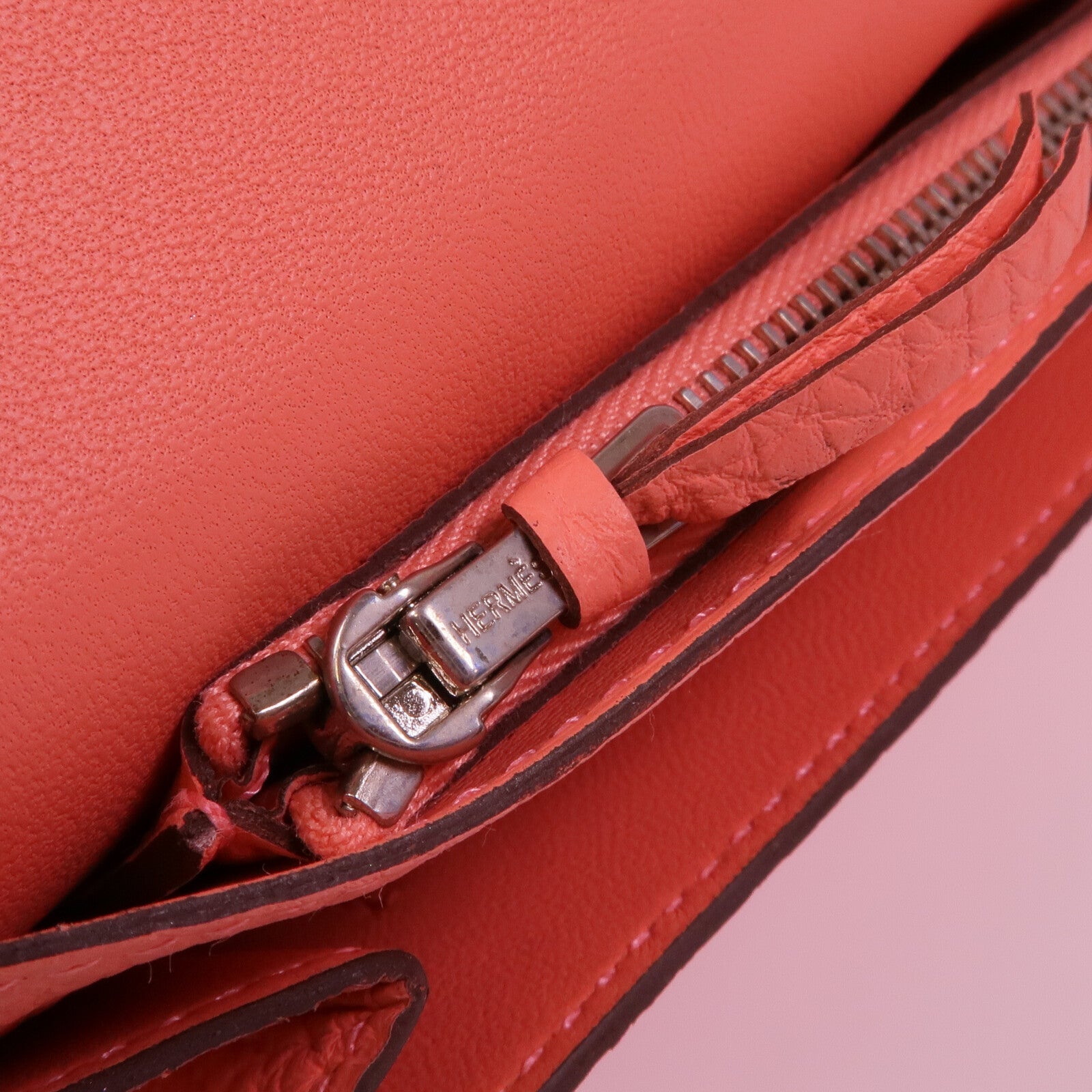 HERMES Clemence皮革Dogon銀扣長錢包Rose Candy