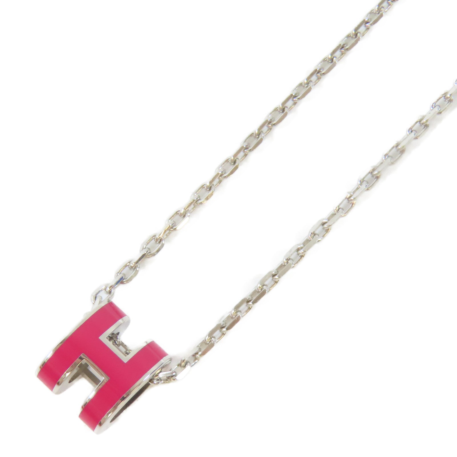 HERMES 【激減優惠】金屬Pop H Necklace項鍊紅色/銀色#40cm