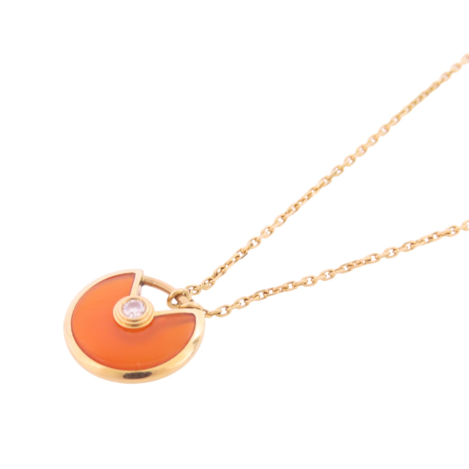 CARTIER 18K玫瑰金/紅玉髓/鑽石Amulette De Cartier Carnelian Diamond Nacklace項鏈