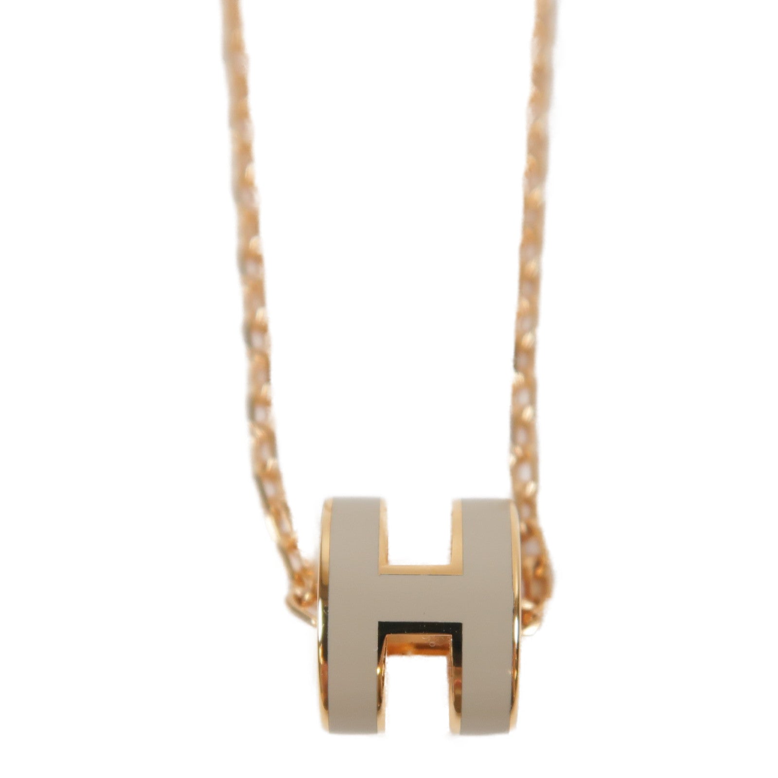 HERMES 金屬Pop H Mini Necklace項鍊金色/米色