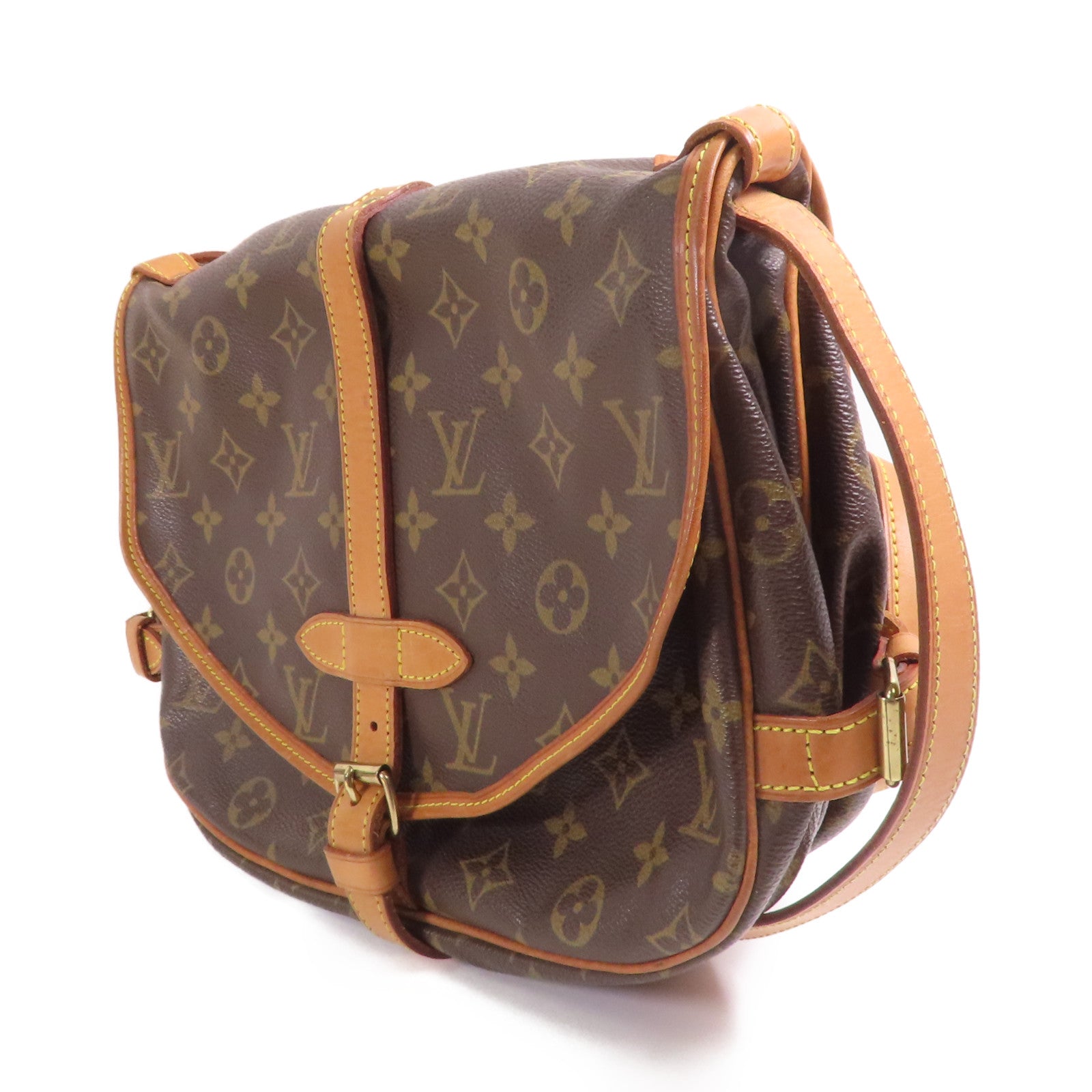 LOUIS VUITTON Monogram Saumur 30金扣肩背袋棕色