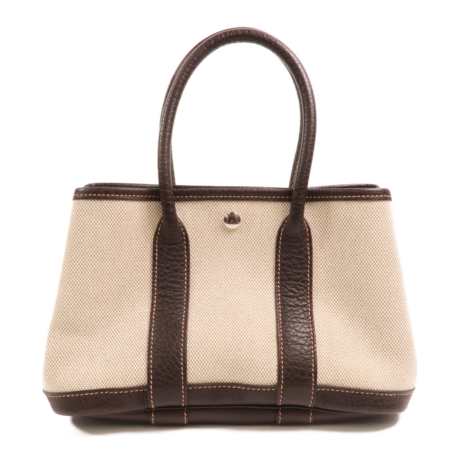 HERMES 帆布Mini Garden Party銀扣手挽袋