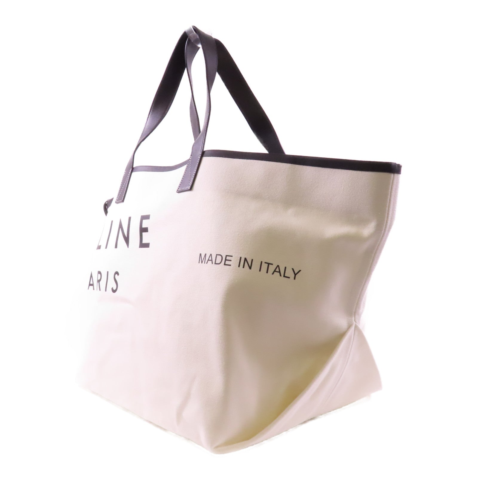 CELINE 帆布Large Tote銀扣肩背袋白色/黑色