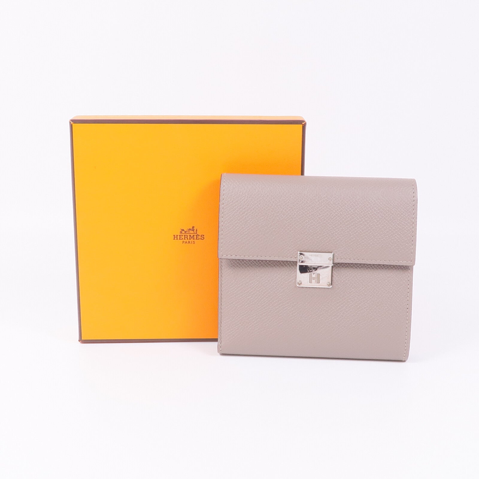 HERMES Epsom皮革Clic Wallet銀扣錢包Etoupe