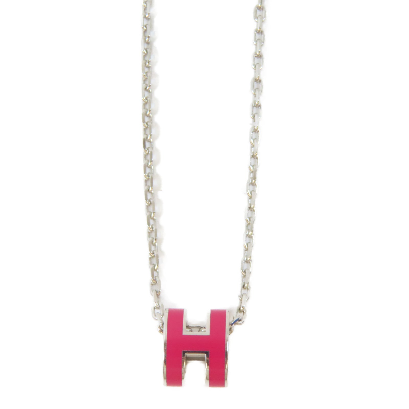 HERMES 【激減優惠】金屬Pop H Necklace項鍊紅色/銀色#40cm