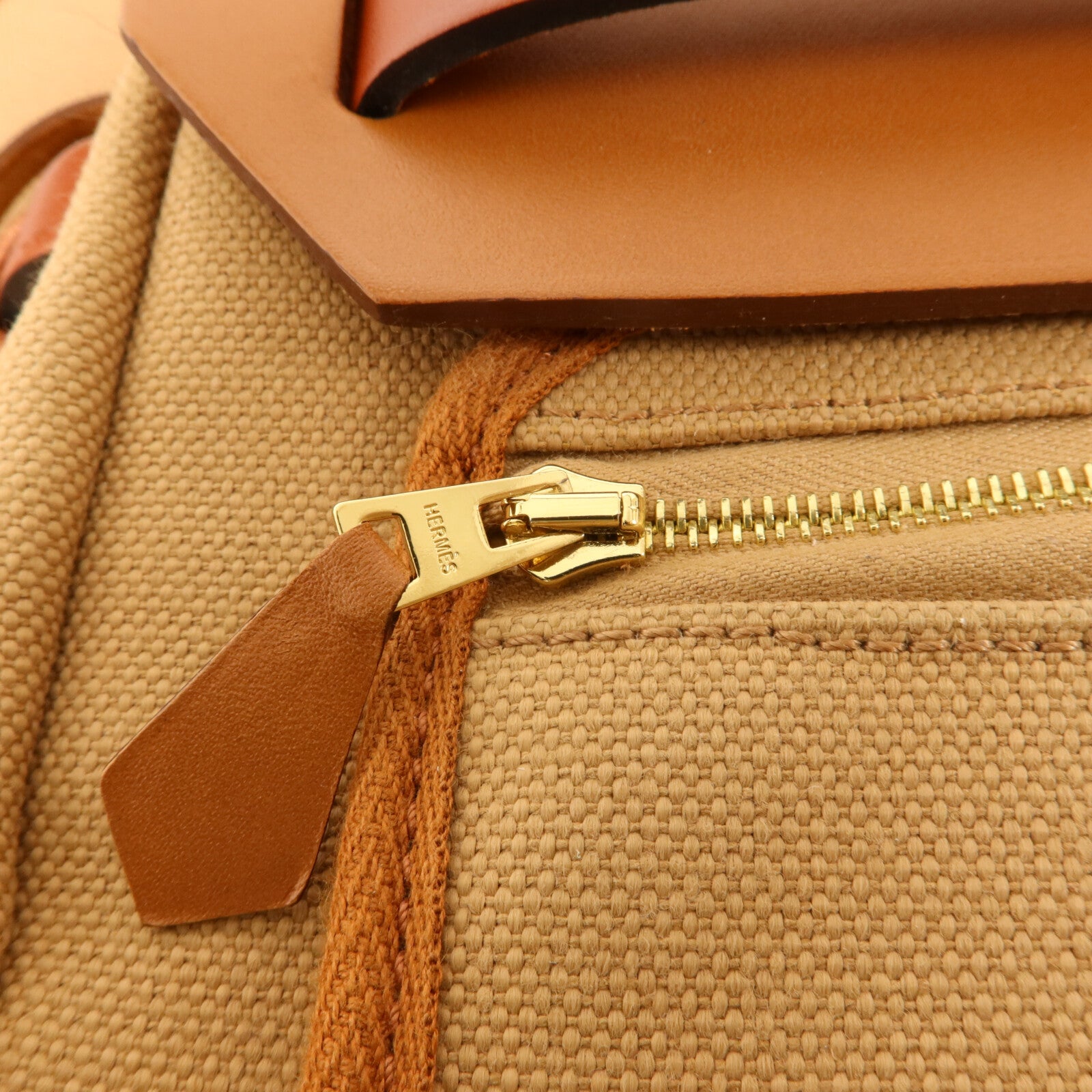 HERMES 帆布Herbag PM手挽肩背兩用袋Chai/Naturel-Sable/Fauve/Cuivre