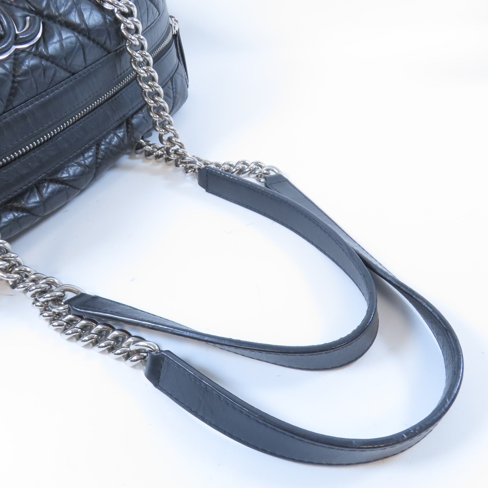 CHANEL 【激減優惠】斜紋皮革Shoulder Bag銀扣肩背袋黑色