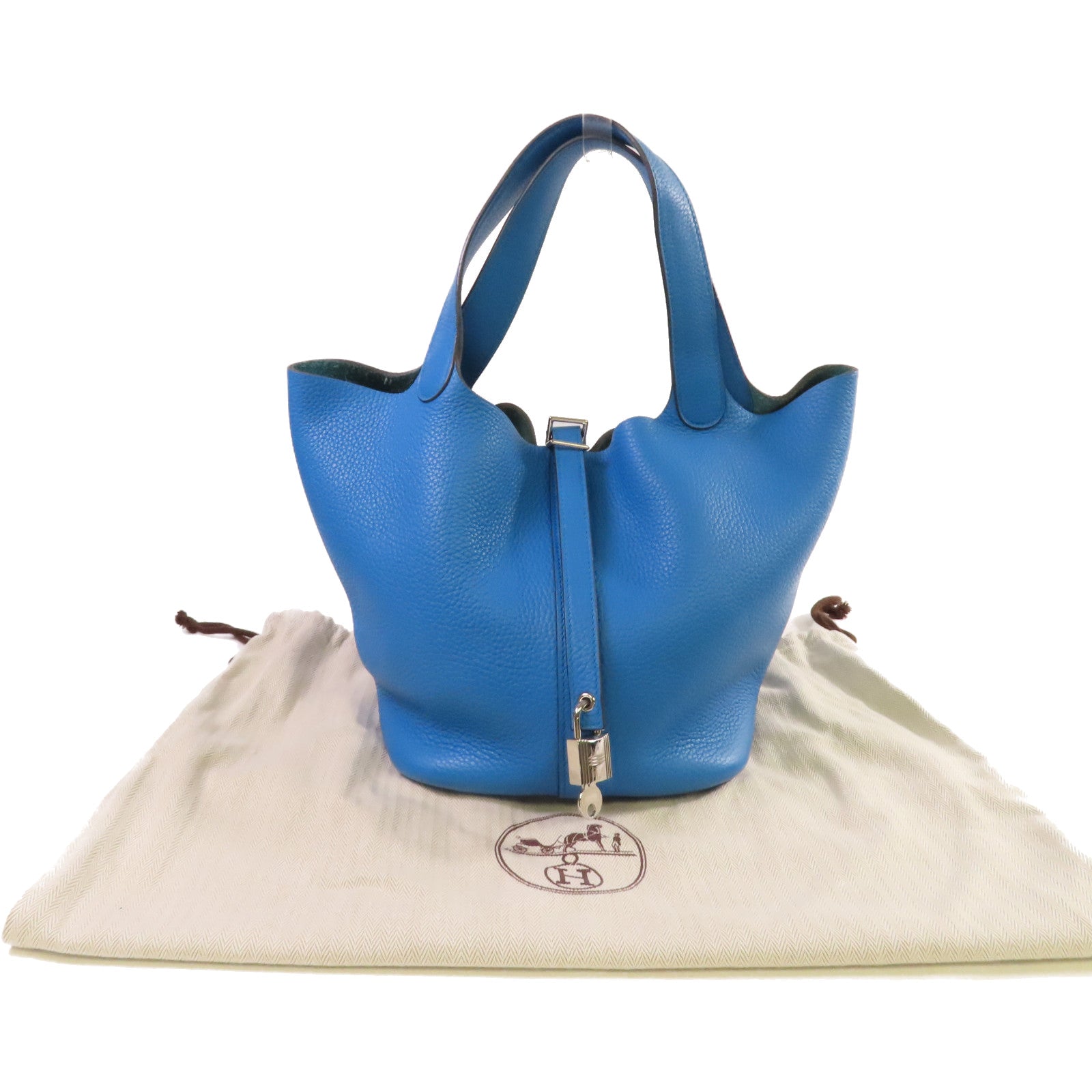 HERMES Clemence皮革Picotin MM Tote Bag銀扣手挽袋Bleu Zanzibar坦桑尼亞藍色