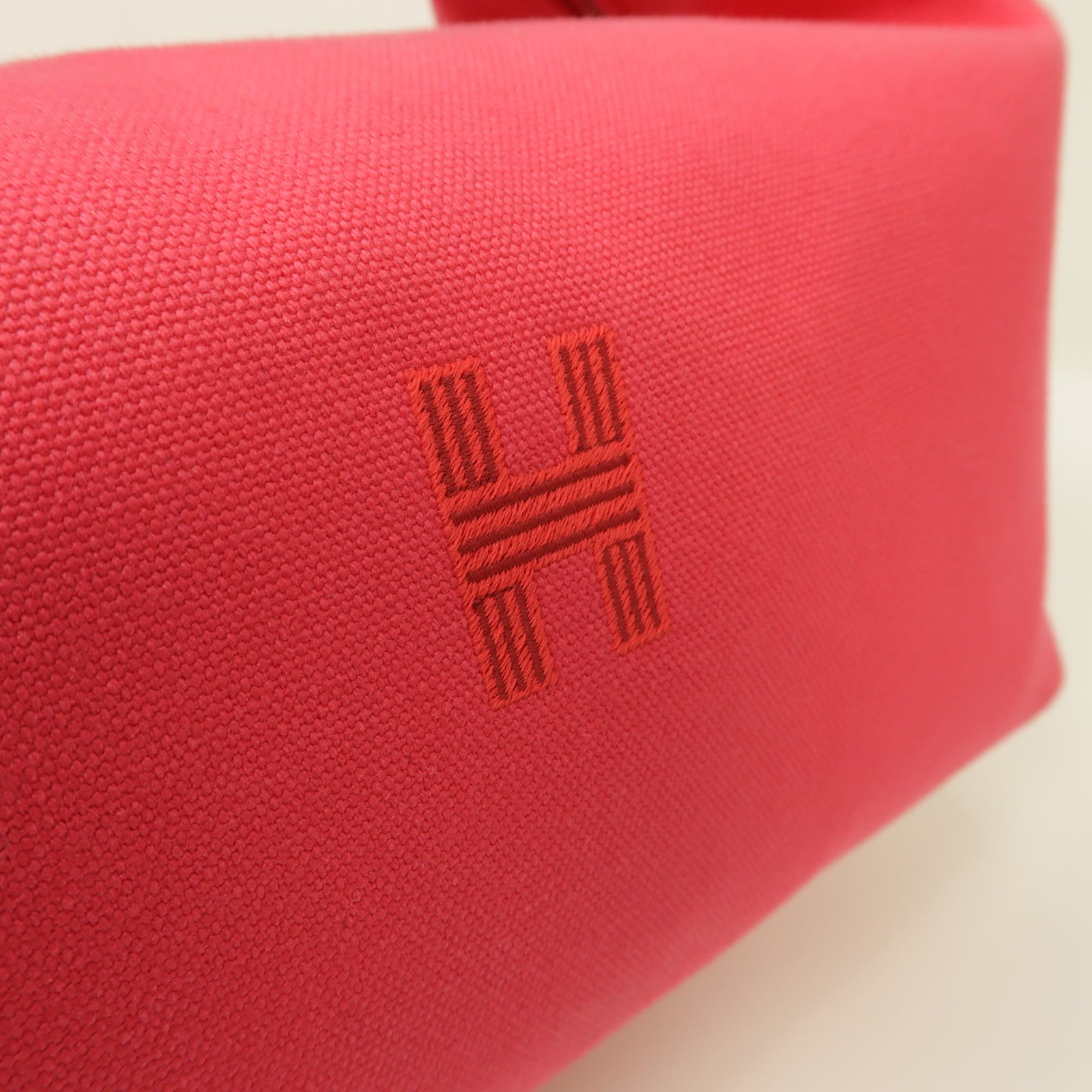 HERMES 帆布BridebA Brac銀扣手挽袋粉紅色