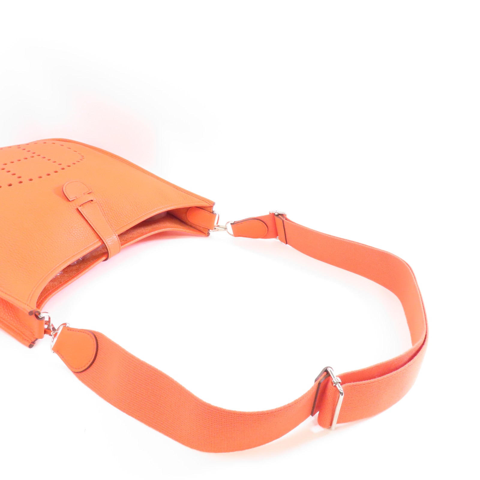 HERMES Clemence皮革Evelyne GM銀扣肩背袋Orange橙色