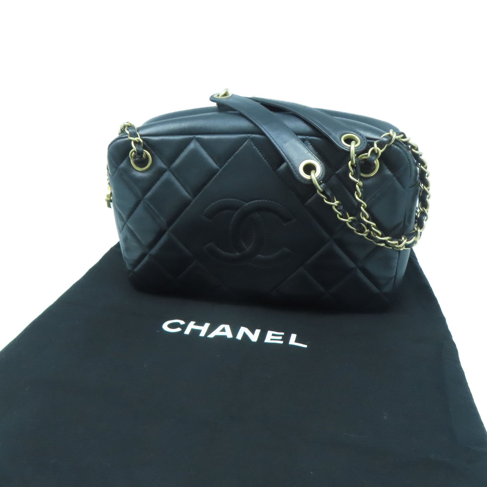 CHANEL 【激減優惠】菱格羊皮皮革Chain Shoulder金扣鏈帶肩背袋黑色