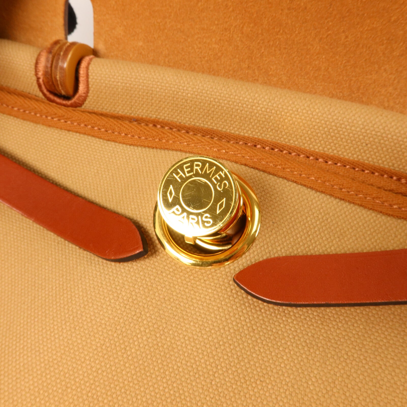 HERMES 帆布Herbag PM手挽肩背兩用袋Chai/Naturel-Sable/Fauve/Cuivre