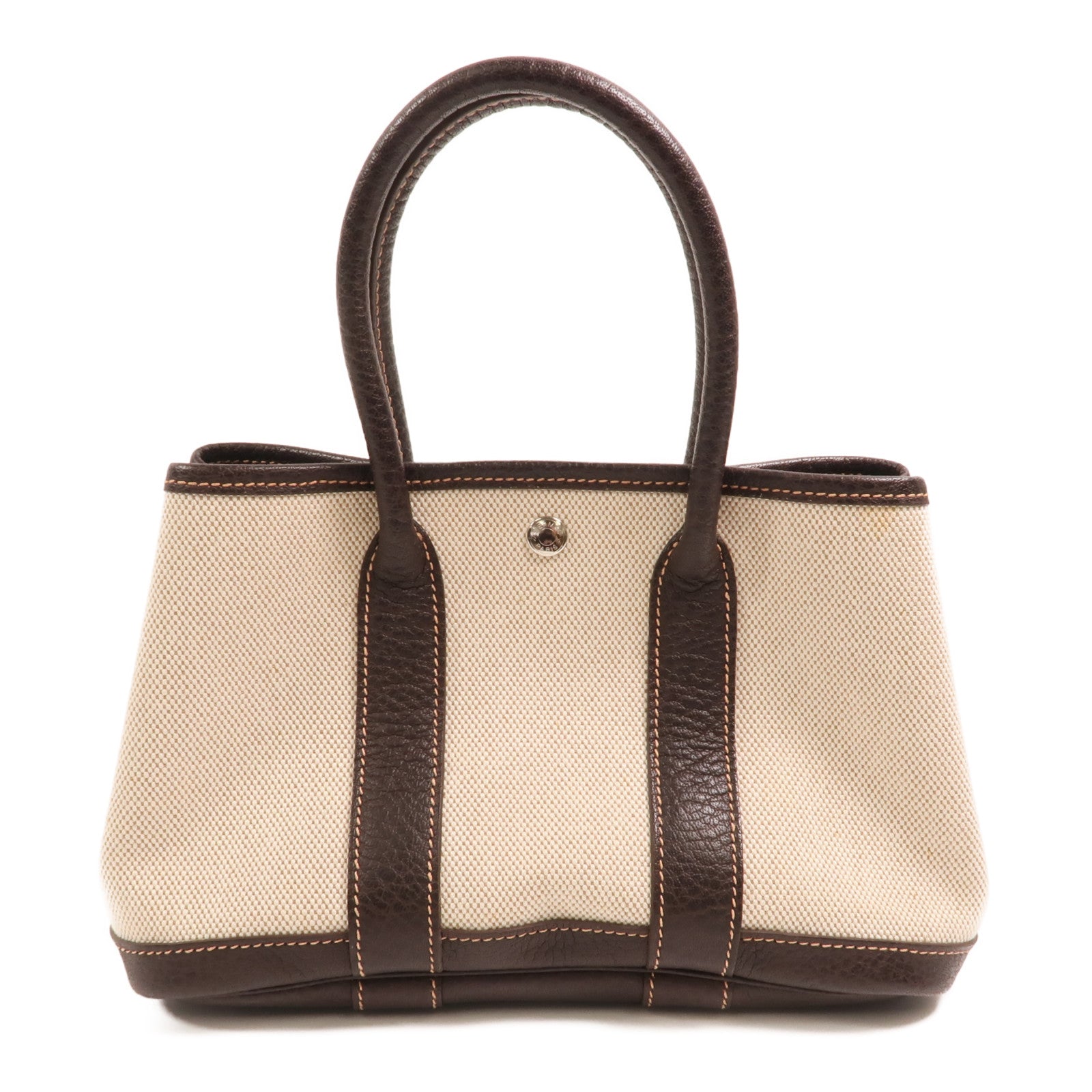 HERMES 帆布Mini Garden Party銀扣手挽袋