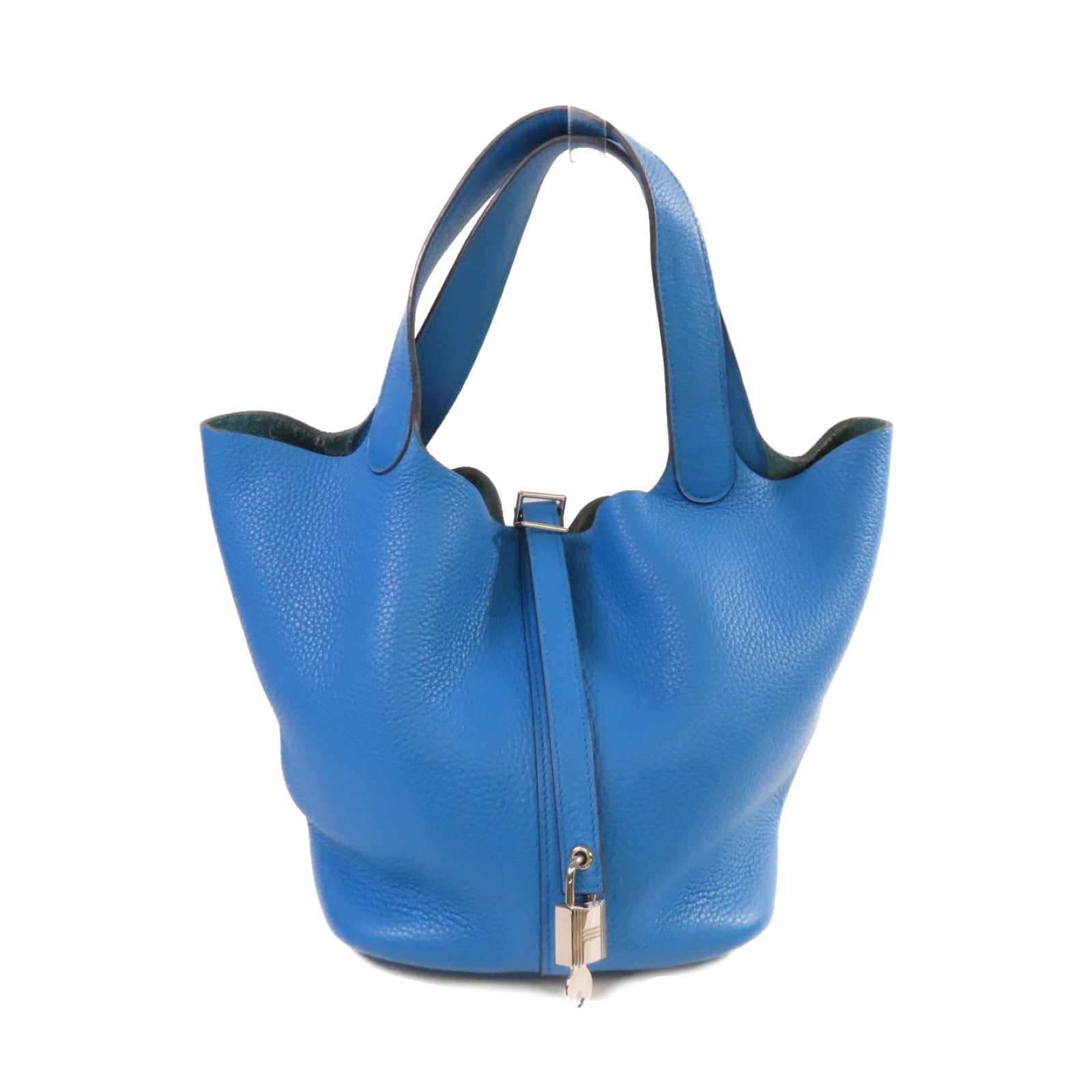 HERMES Clemence皮革Picotin MM Tote Bag銀扣手挽袋Bleu Zanzibar坦桑尼亞藍色