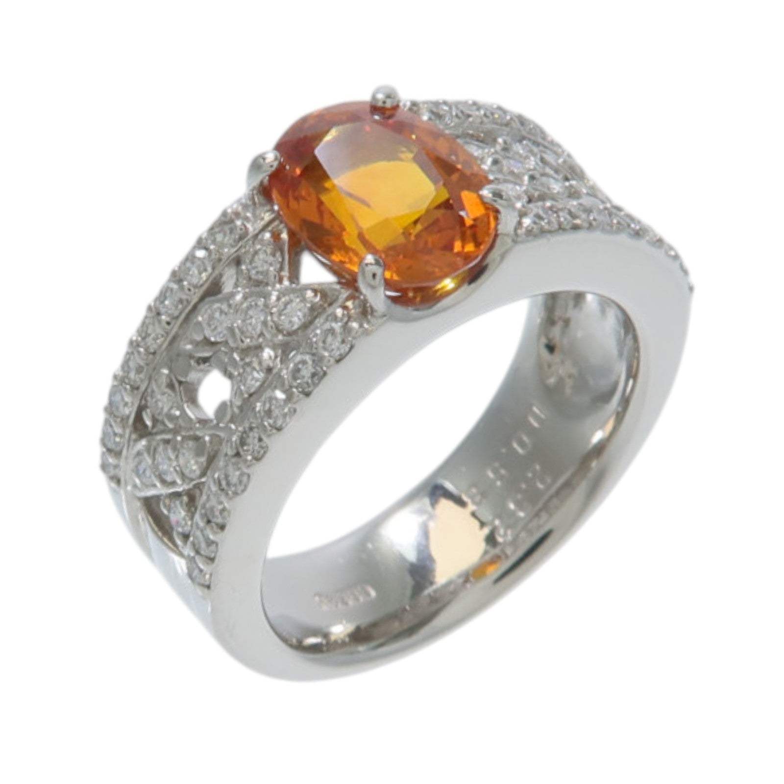 JEWELRY PT900鉑金Orange Sapphire Diamond Ring橙色藍寶石/鑽石戒指