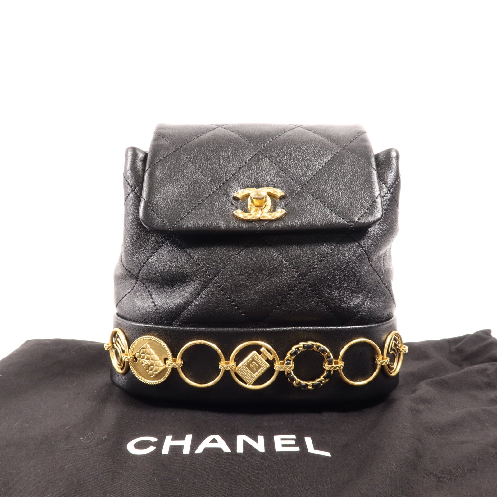 CHANEL 牛皮皮革Backpack金扣鏈帶背包