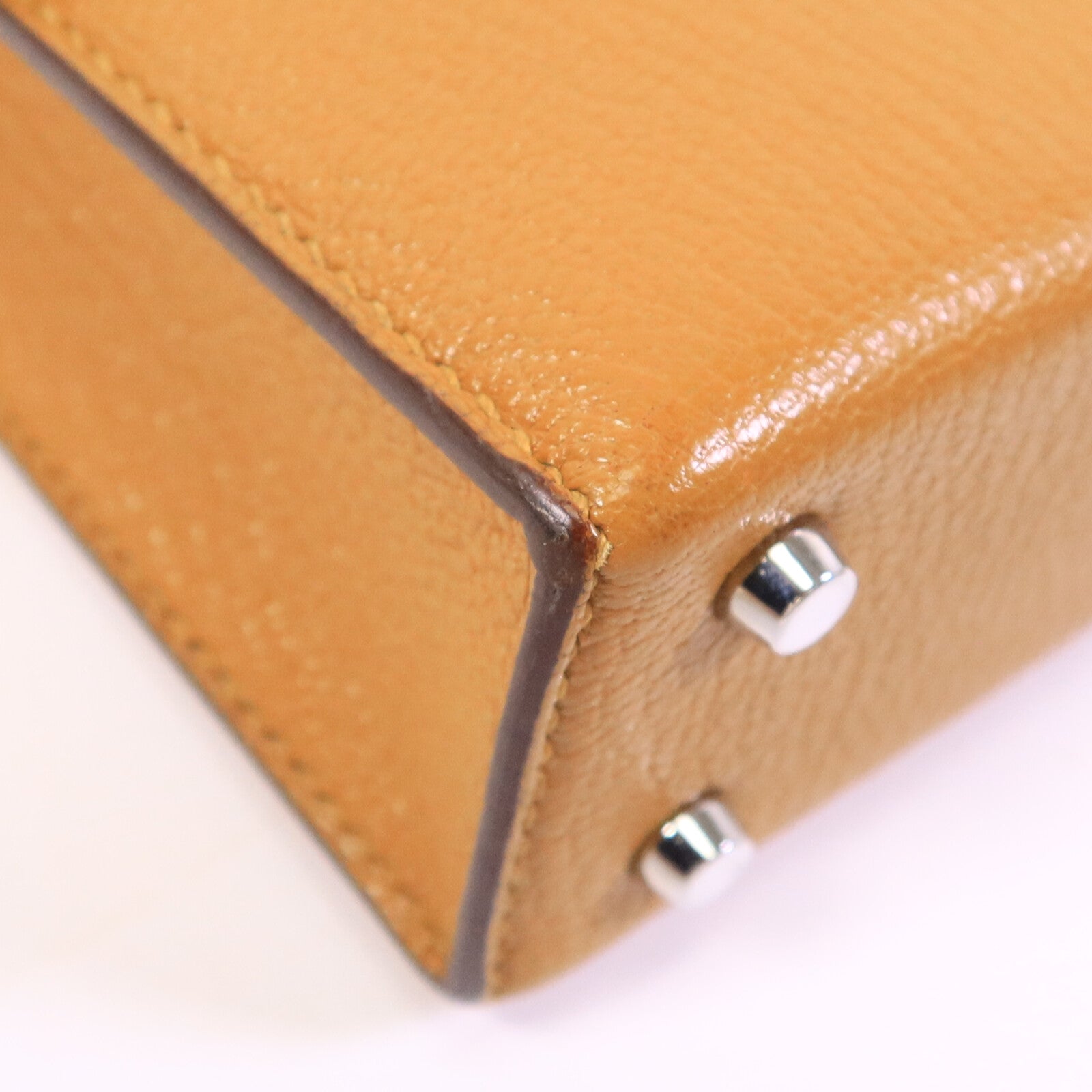 HERMES Chevre皮革Verrou Mini肩背袋Caramel