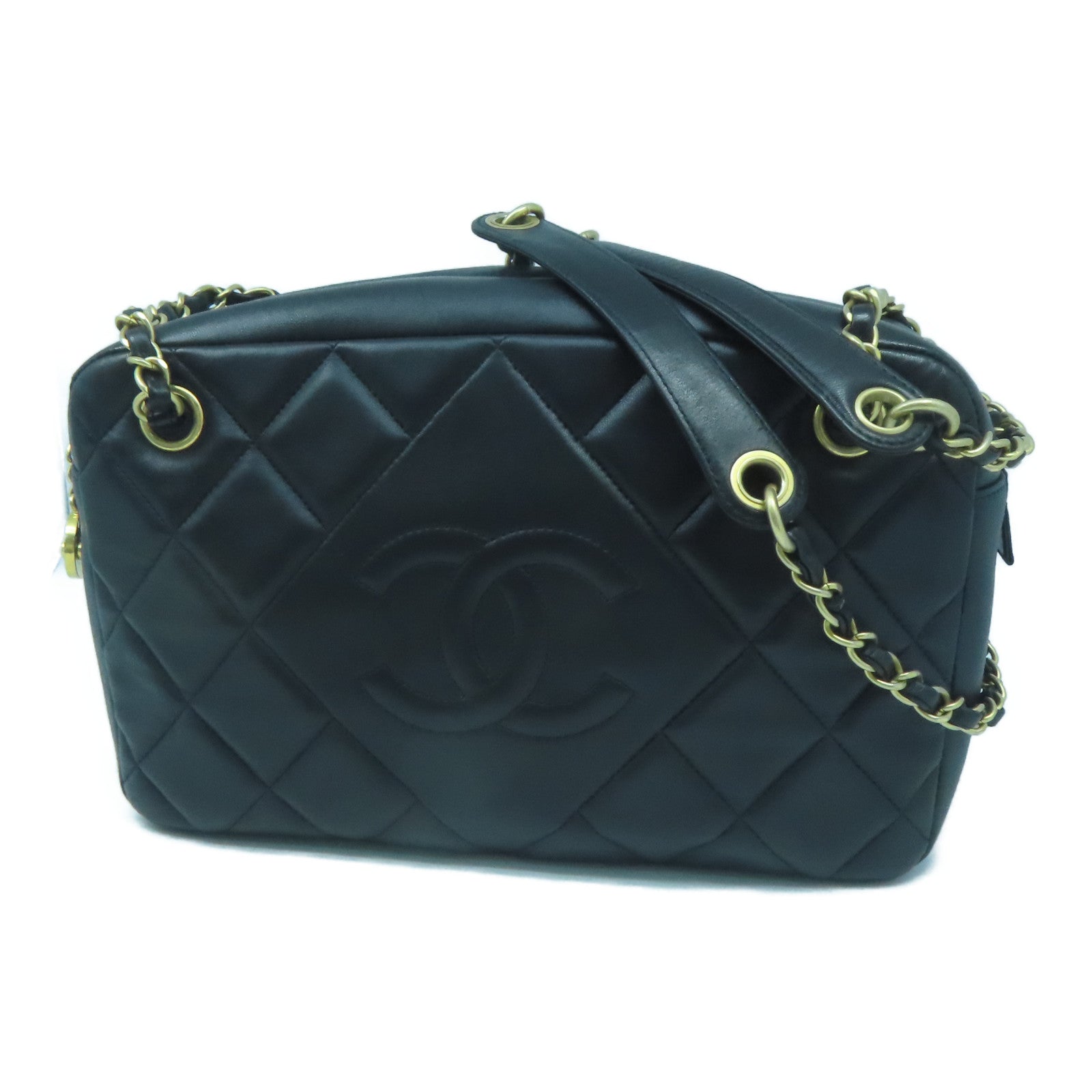 CHANEL 【激減優惠】菱格羊皮皮革Chain Shoulder金扣鏈帶肩背袋黑色