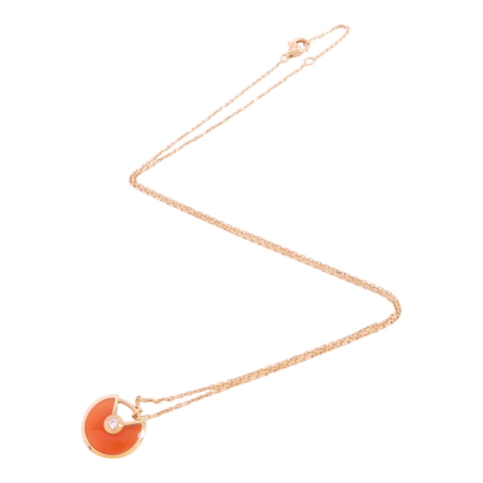 CARTIER 18K玫瑰金/紅玉髓/鑽石Amulette De Cartier Carnelian Diamond Nacklace項鏈