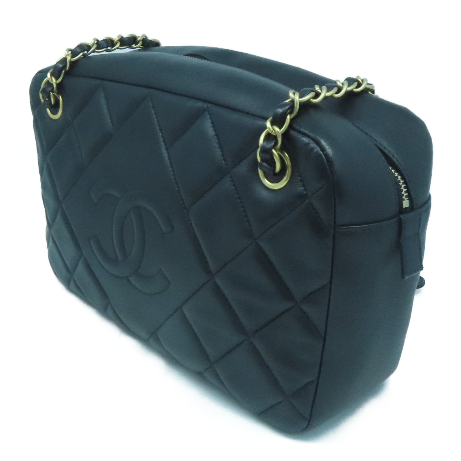 CHANEL 【激減優惠】菱格羊皮皮革Chain Shoulder金扣鏈帶肩背袋黑色
