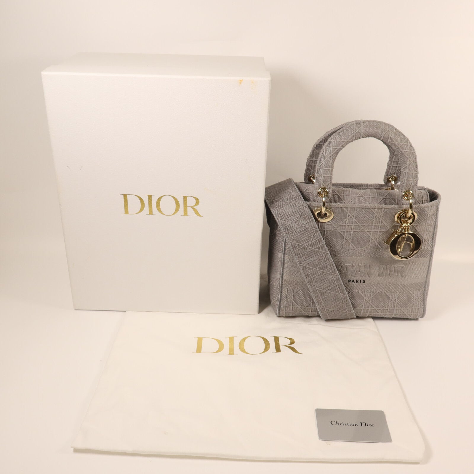 Dior 【激減優惠】帆布Lady Dior金扣手挽肩背兩用袋
