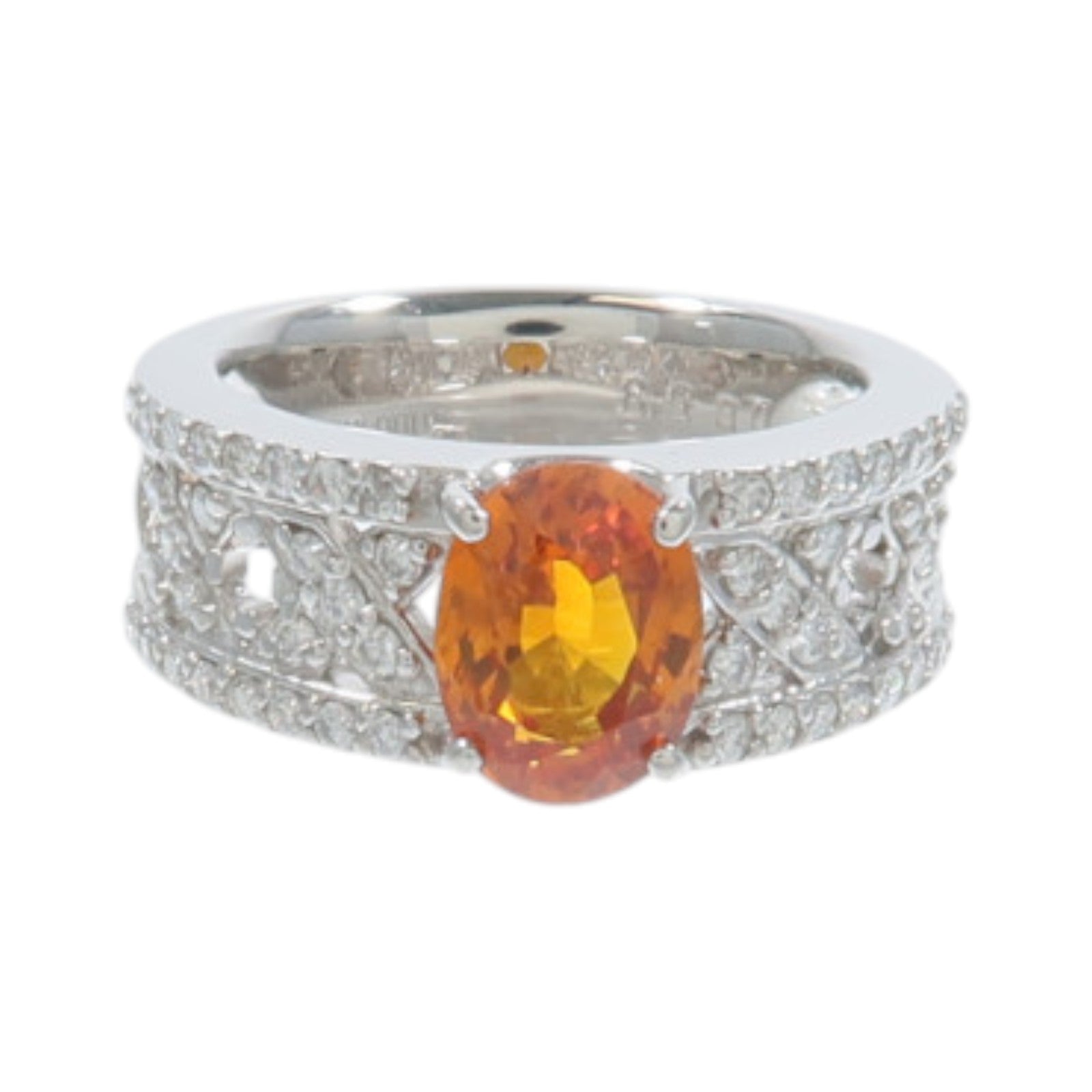 JEWELRY PT900鉑金Orange Sapphire Diamond Ring橙色藍寶石/鑽石戒指